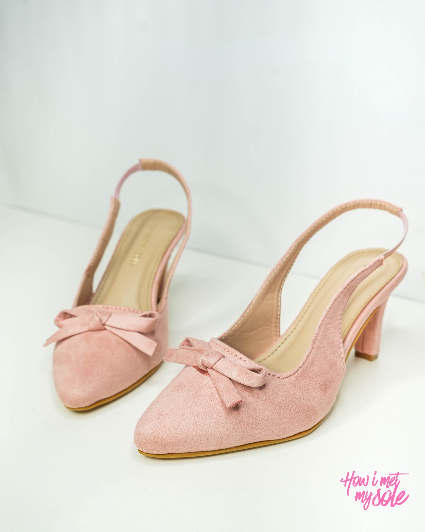 Bowtini Nude Baby Pink Bow Heels / Sandals - Front