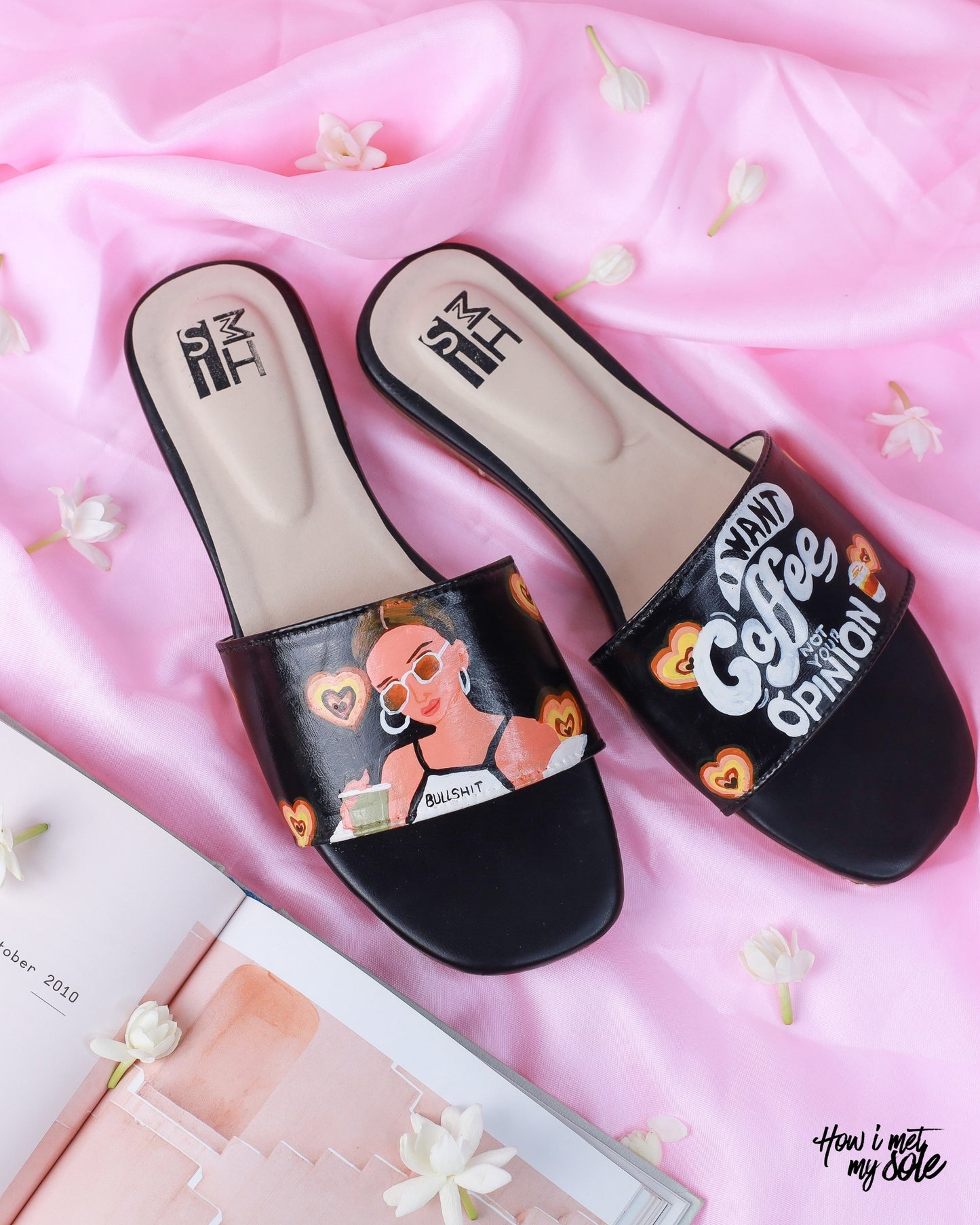 Hand-Painted Caffinated Sass Slides - Top with background