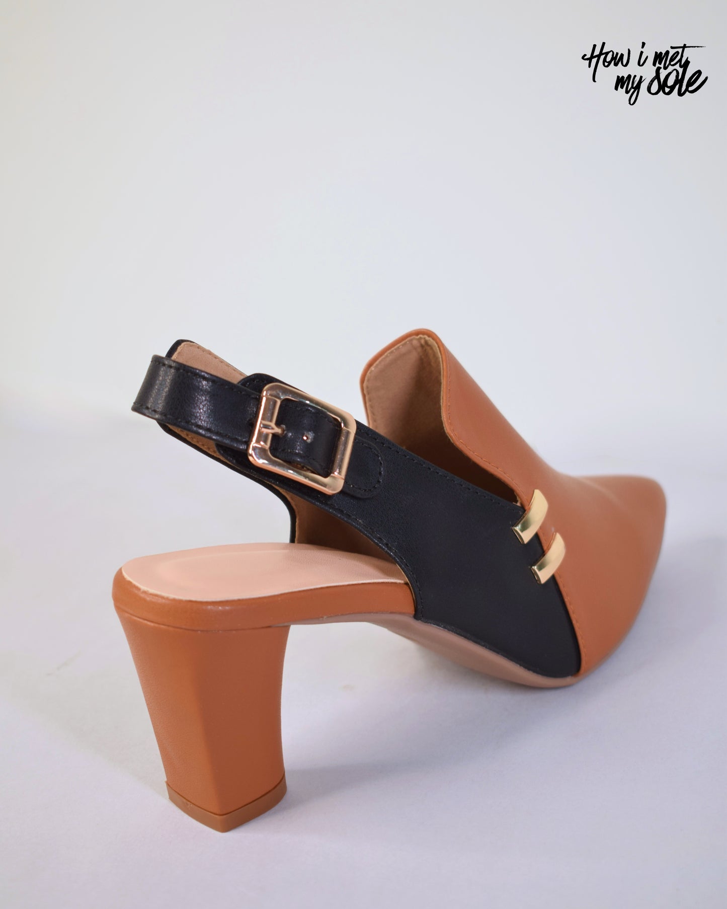 Comfortable 'Tan Fall Fashioned' Brown & Black Pointed-Toe Heels - Back