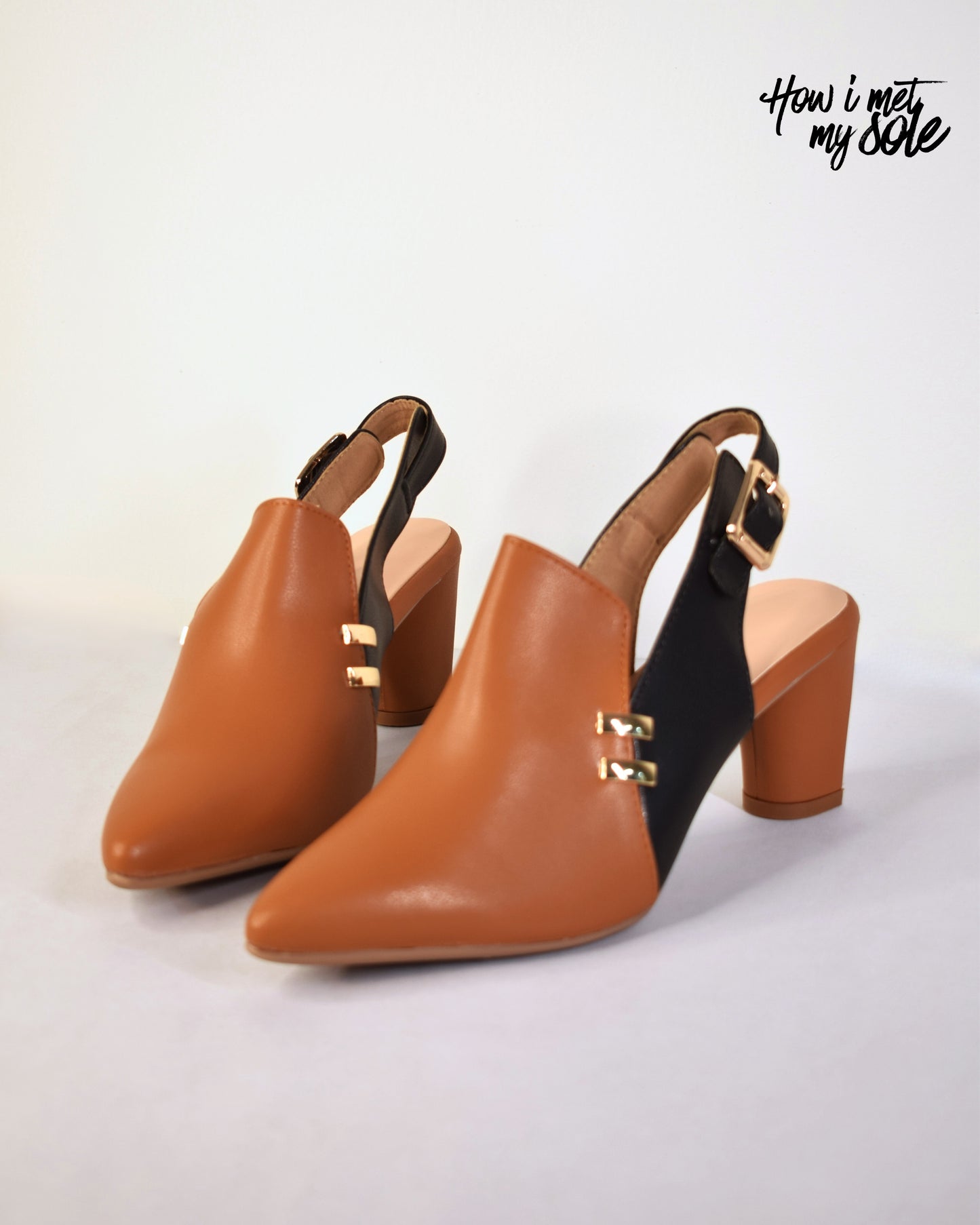 Comfortable 'Tan Fall Fashioned' Brown & Black Pointed-Toe Heels - Front