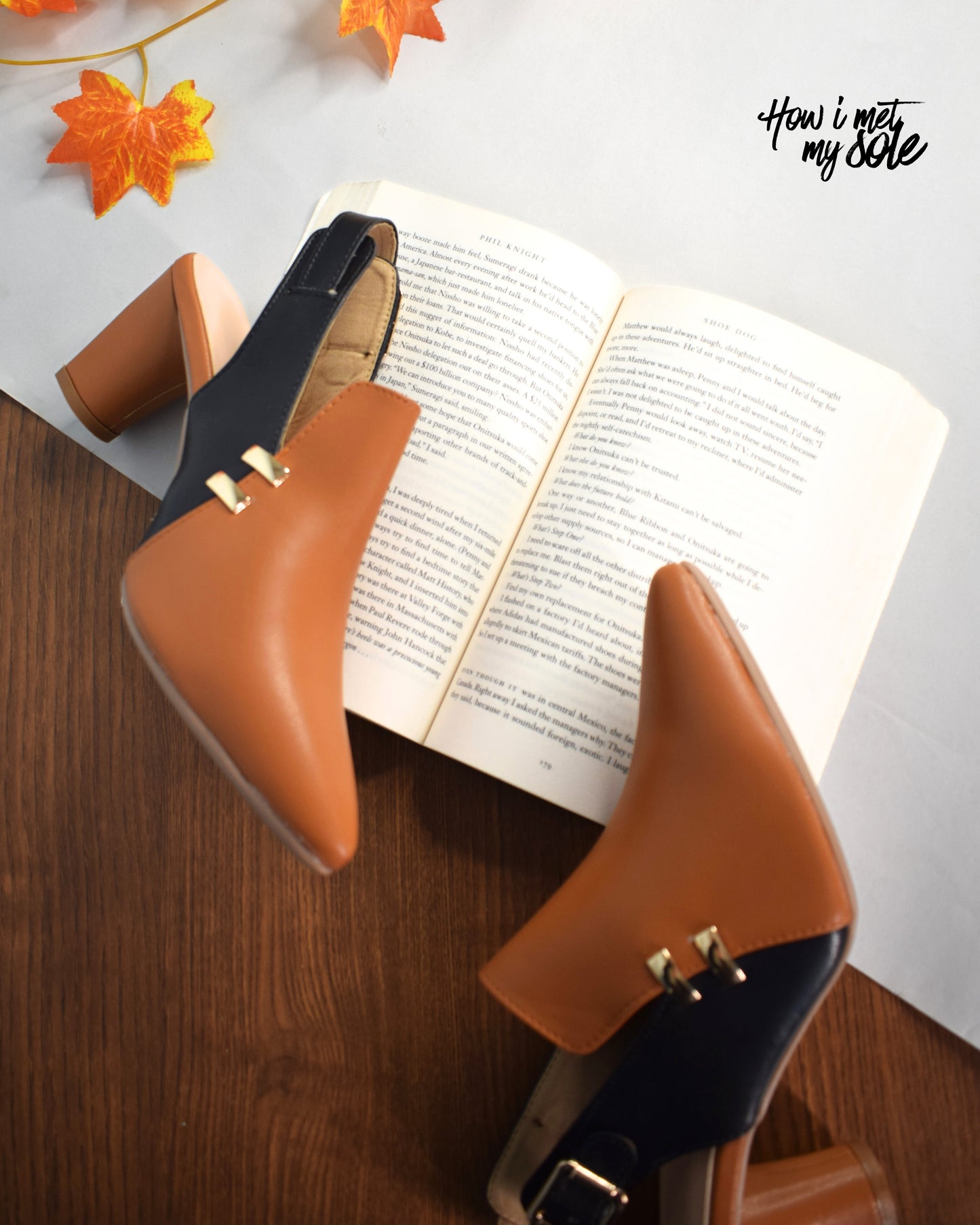 Comfortable 'Tan Fall Fashioned' Brown & Black Pointed-Toe Heels - Sides