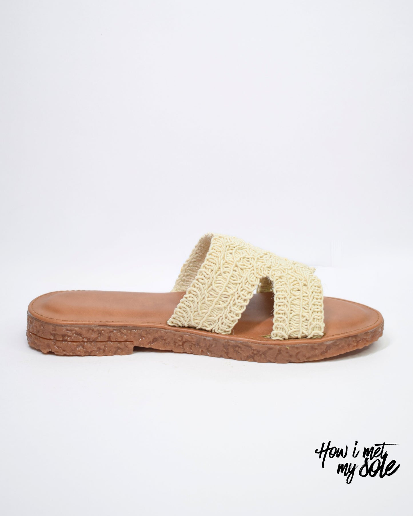 'Crochet Crush' Off-White Broad Feet Slider Open Toe Flat for Women - Side