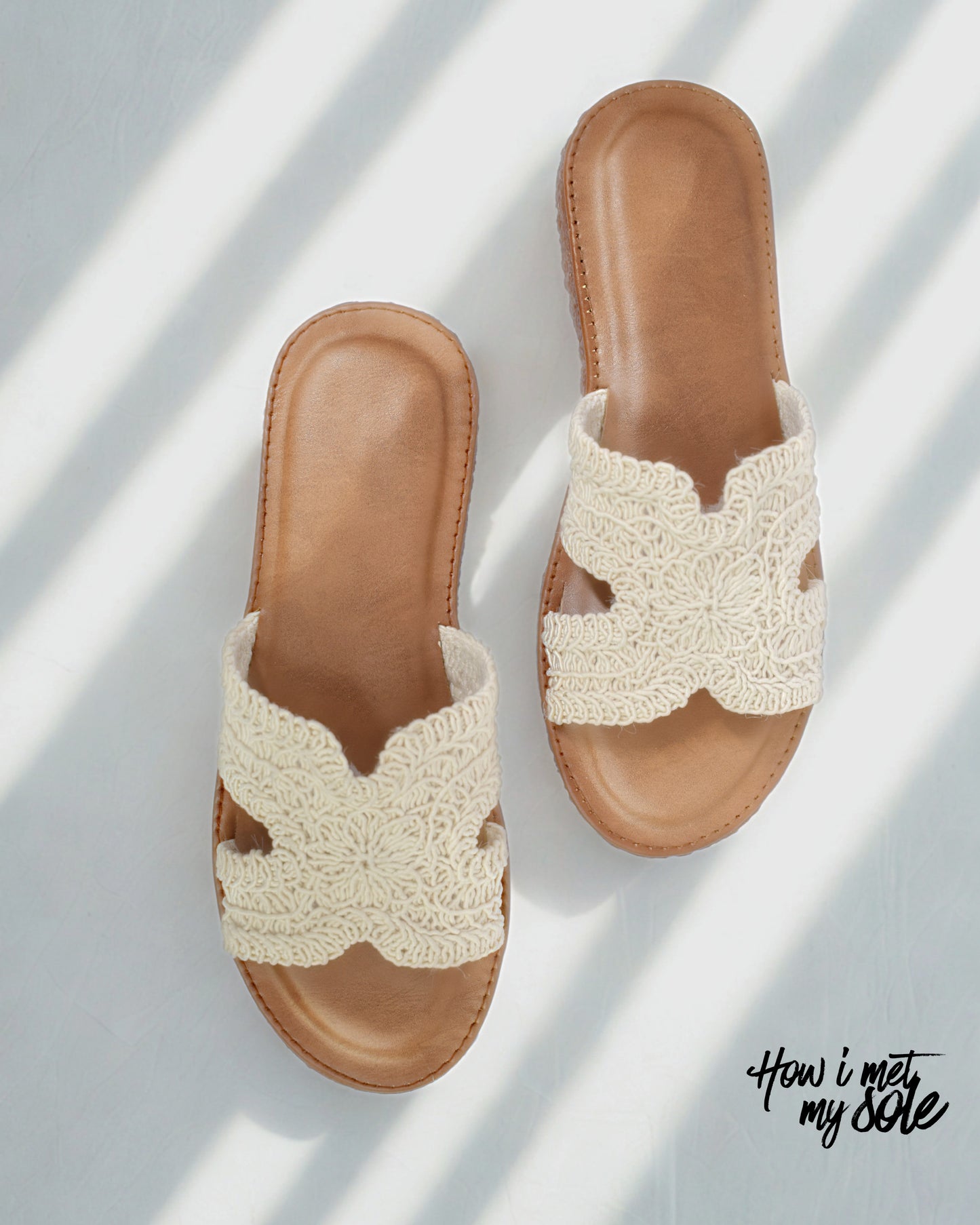 'Crochet Crush' Off-White Broad Feet Slider Open Toe Flat for Women - Top 2