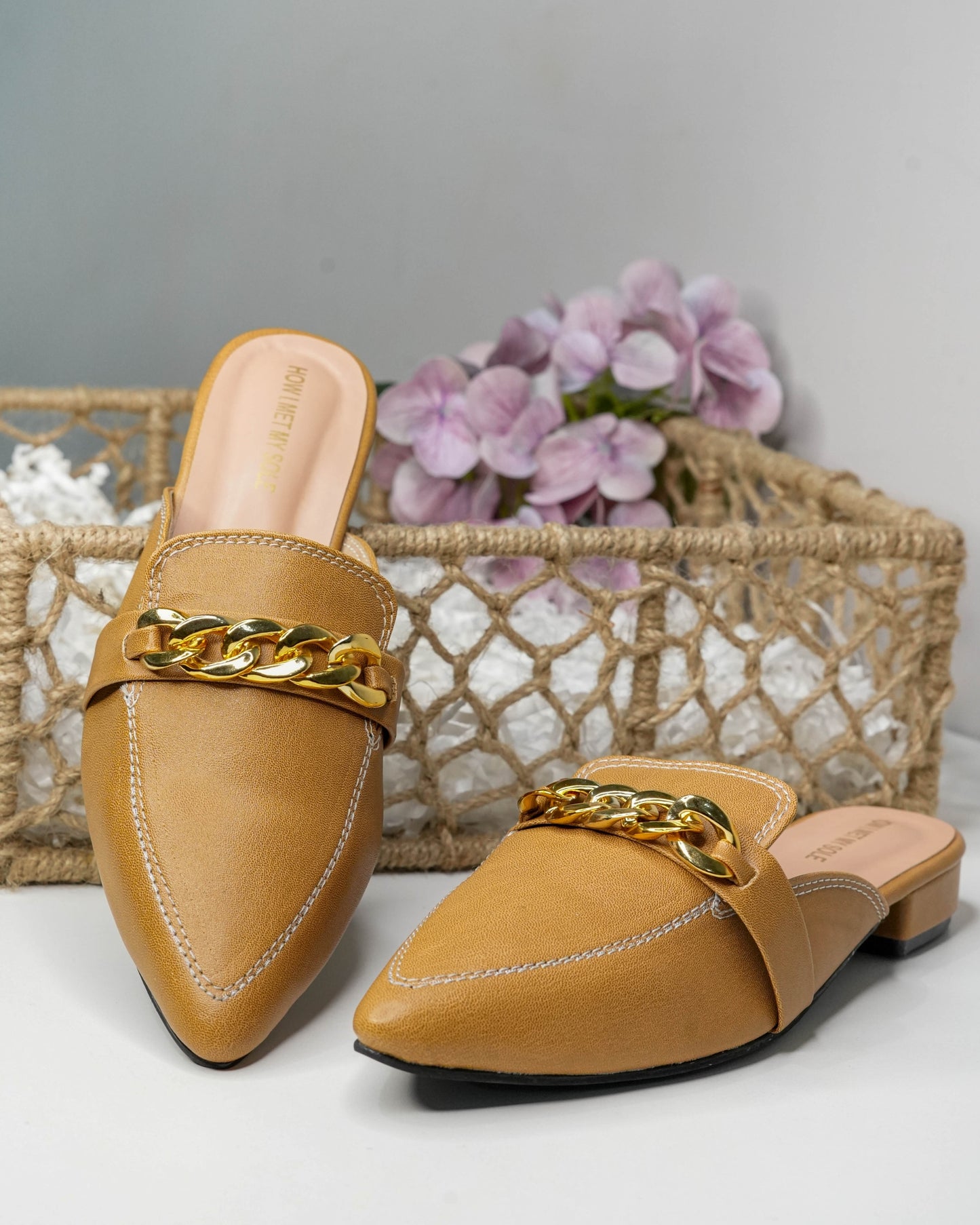 Donna Golden Chain Ochre Mules - Front