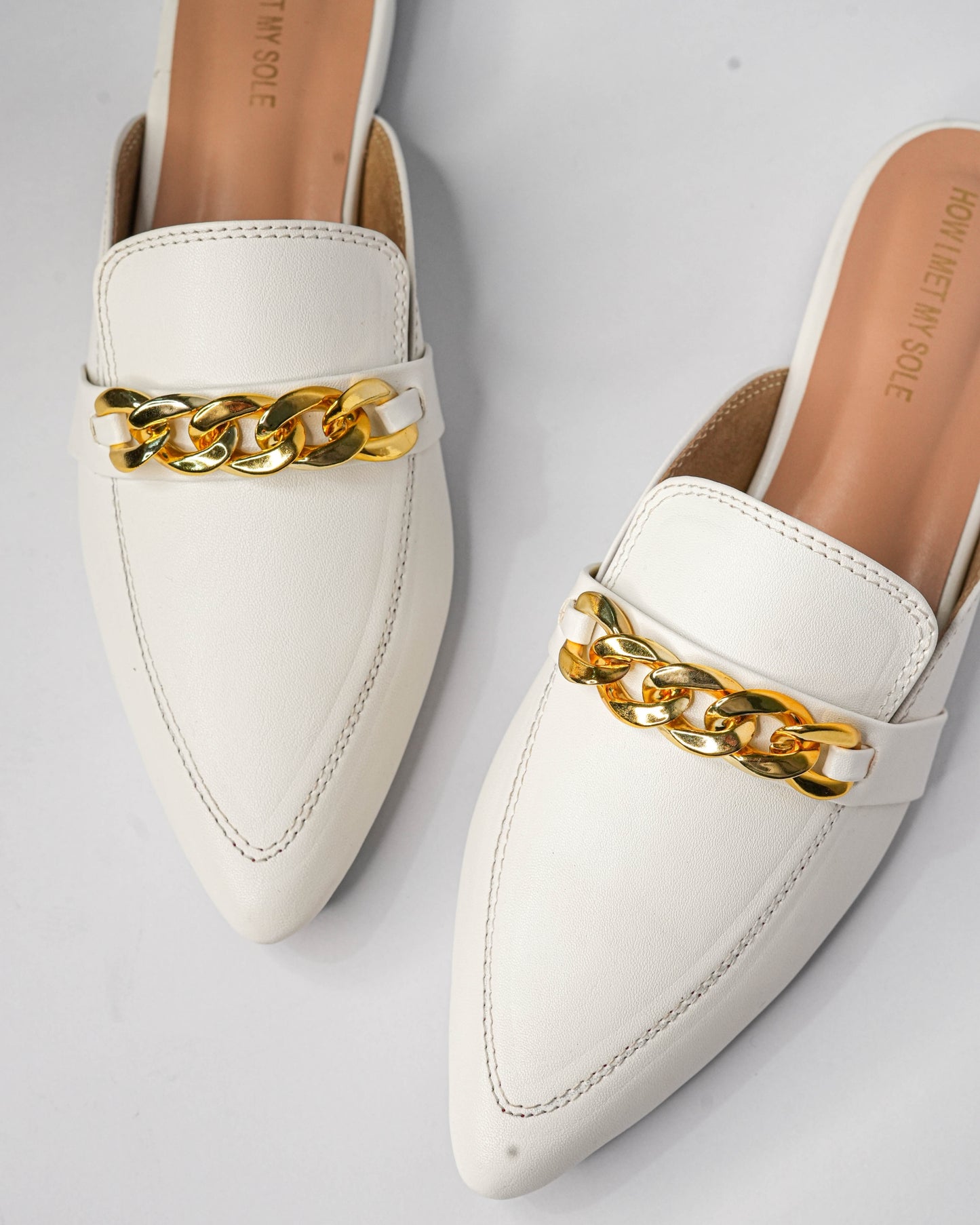 Donna White Mules Shoes - Top Close Up