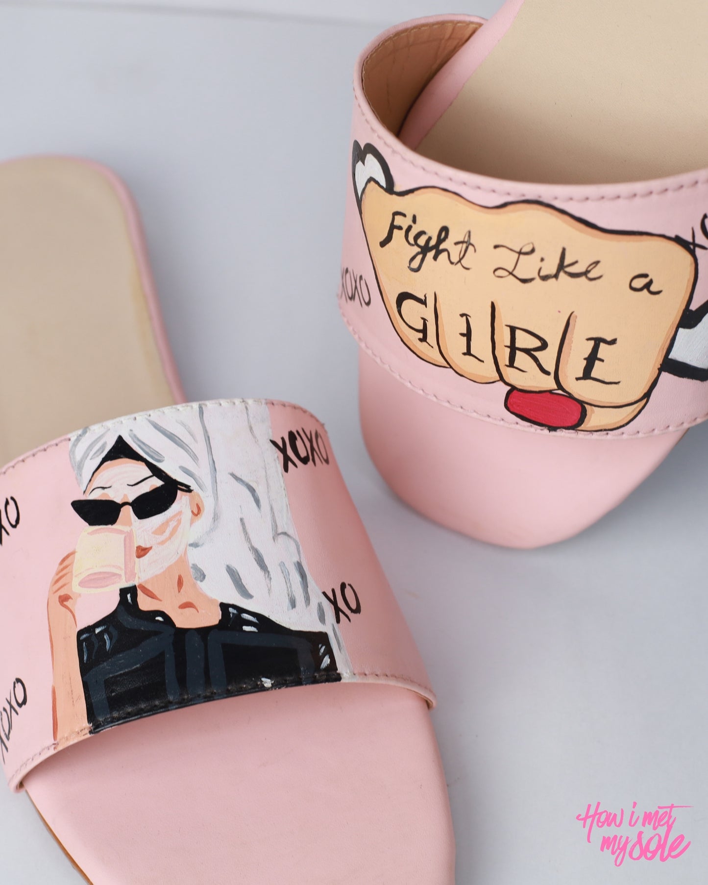 Hand-Painted Fierce Femme Slides - Close Up