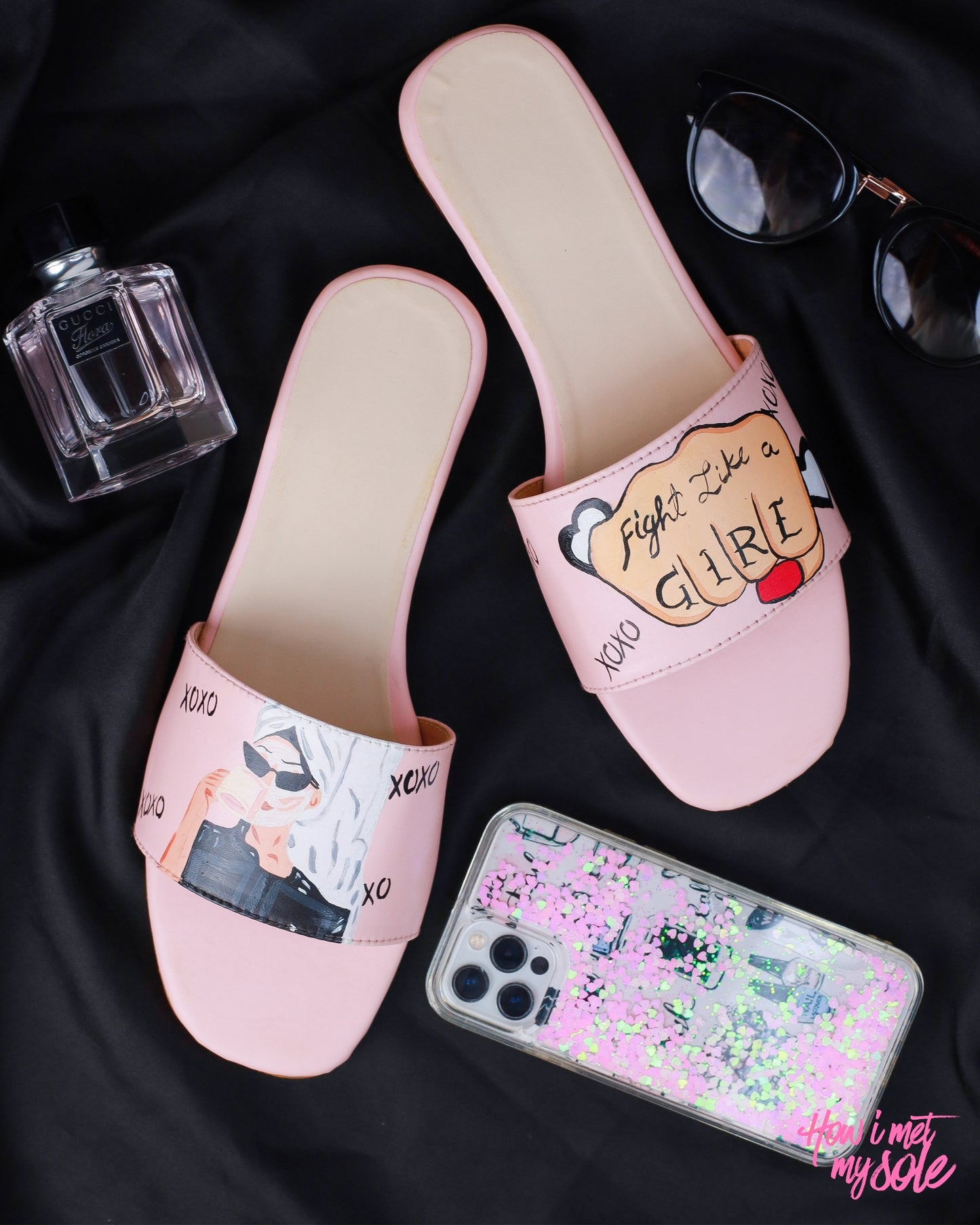 Hand-Painted Fierce Femme Slides - Top