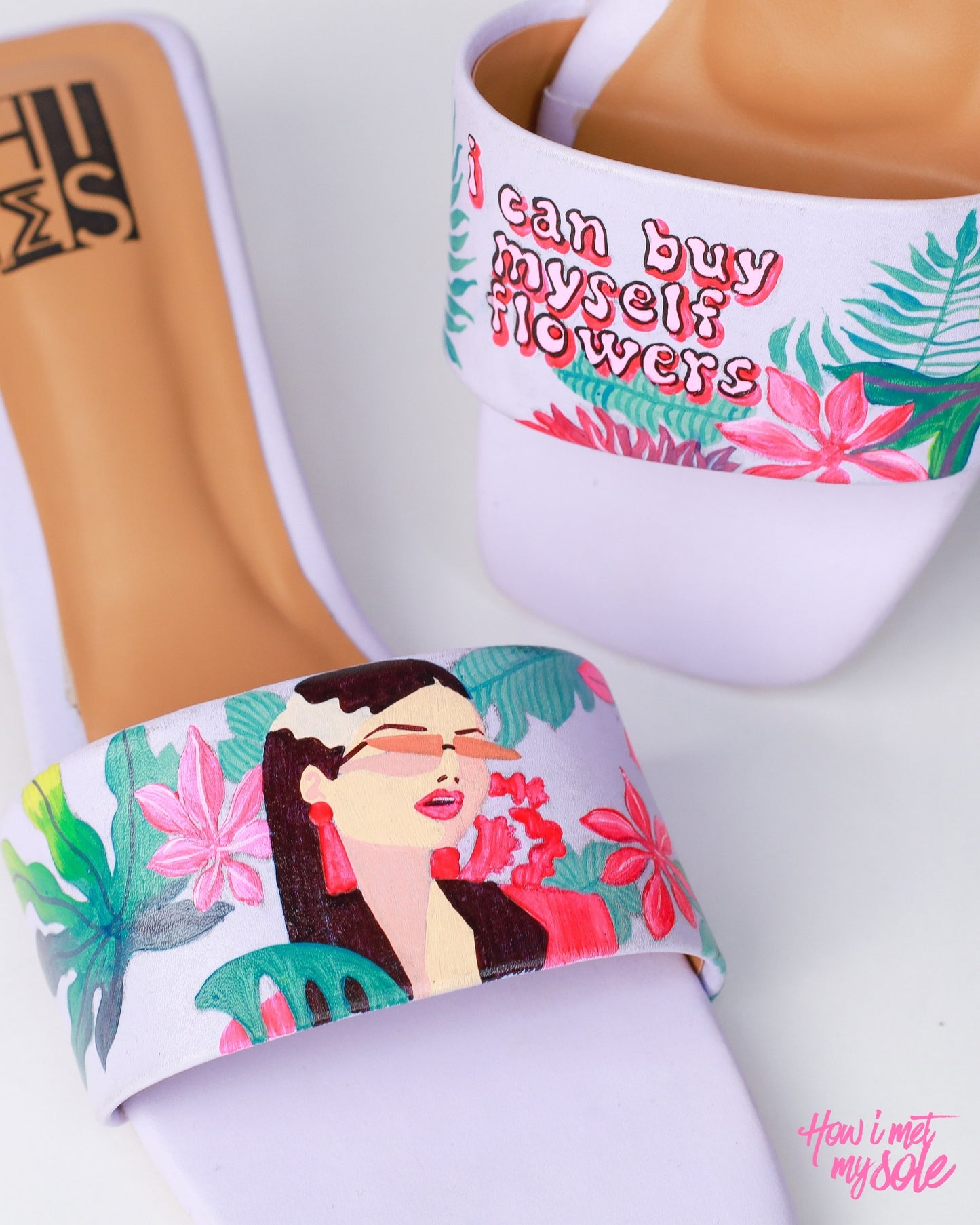 Hand-Painted Flower Power Open Toe Heels - Close Up