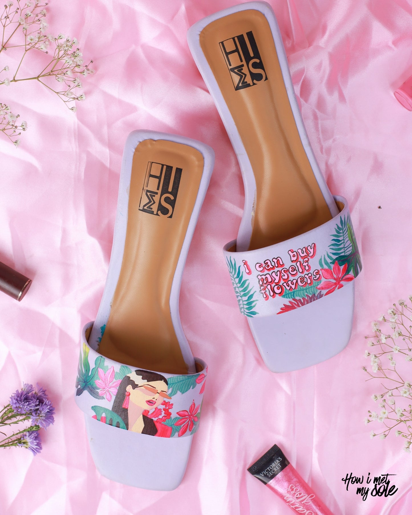Hand-Painted Flower Power Open Toe Heels - Top