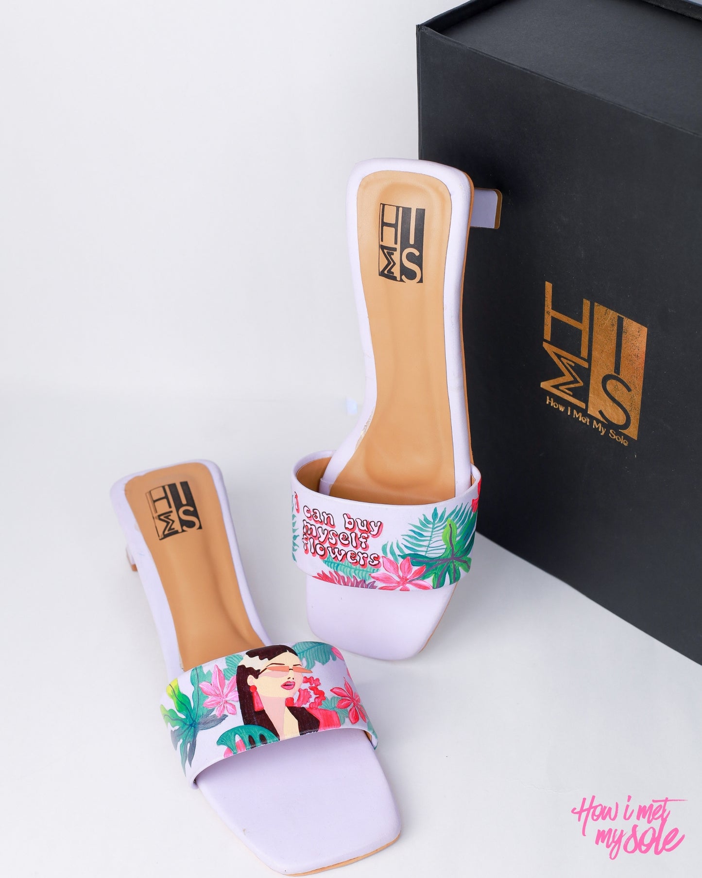 Hand-Painted Flower Power Open Toe Heels - With Box