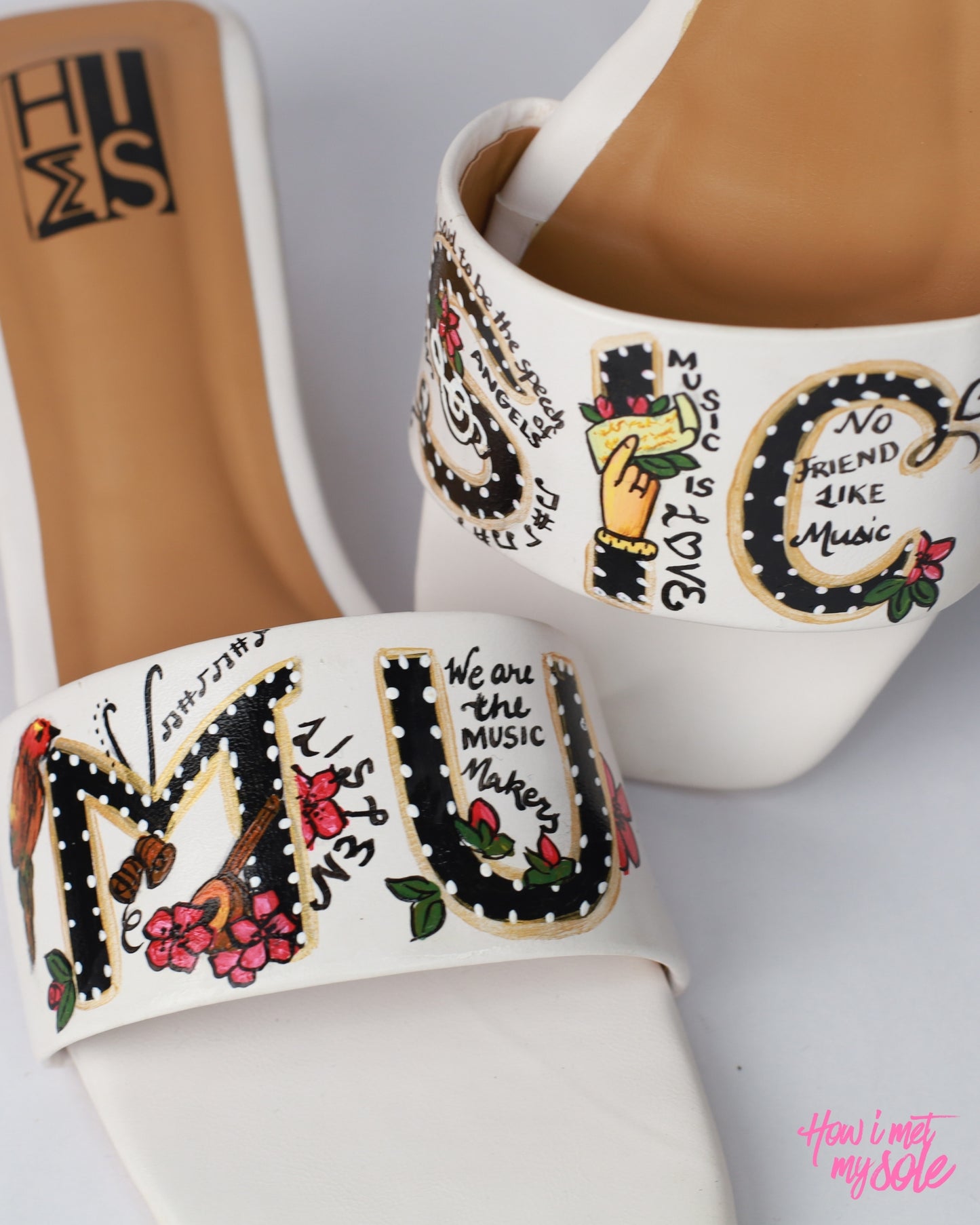 Hand-Painted High on Music Open Toe Heels - Close Up
