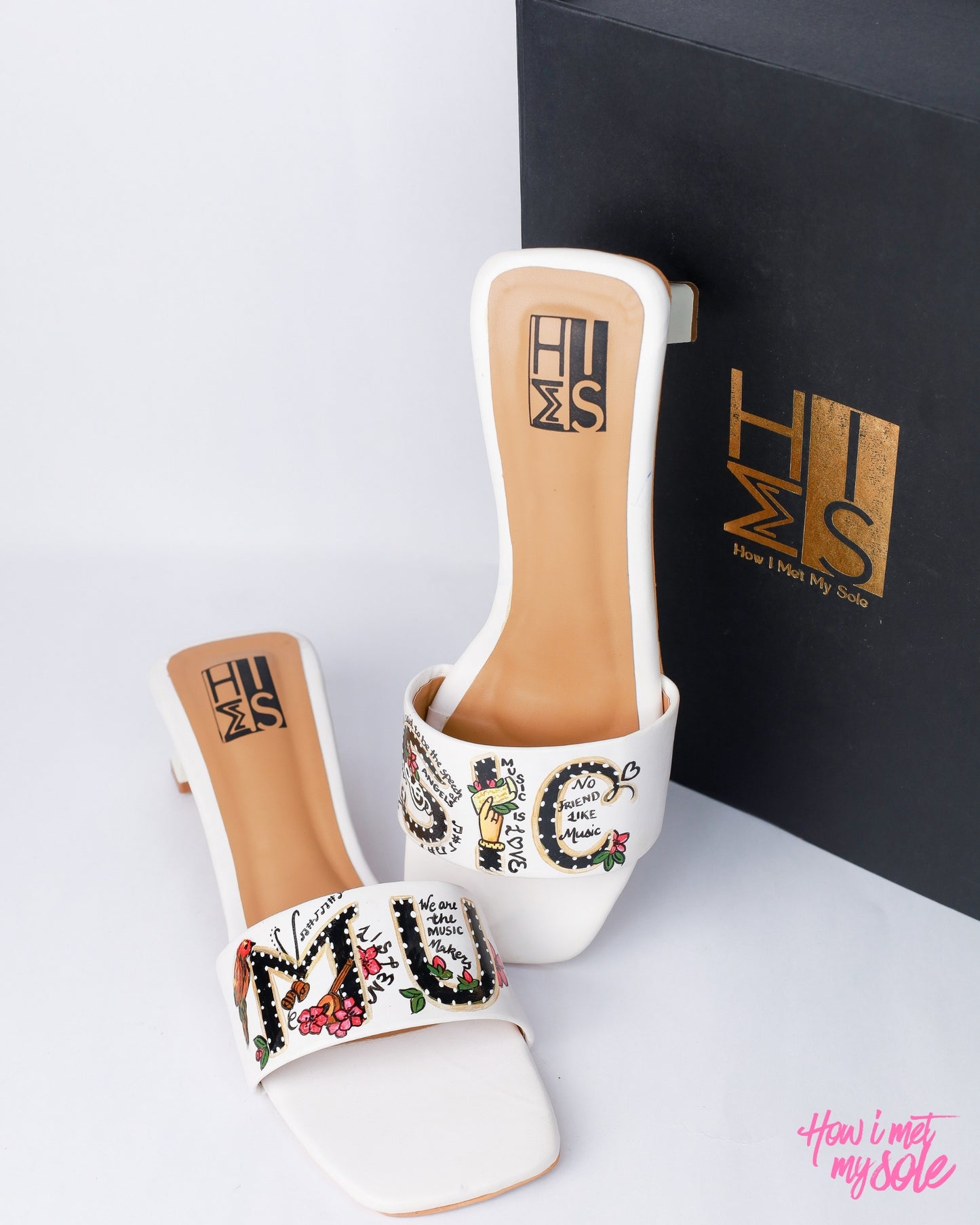 Hand-Painted High on Music Open Toe Heels - With Box