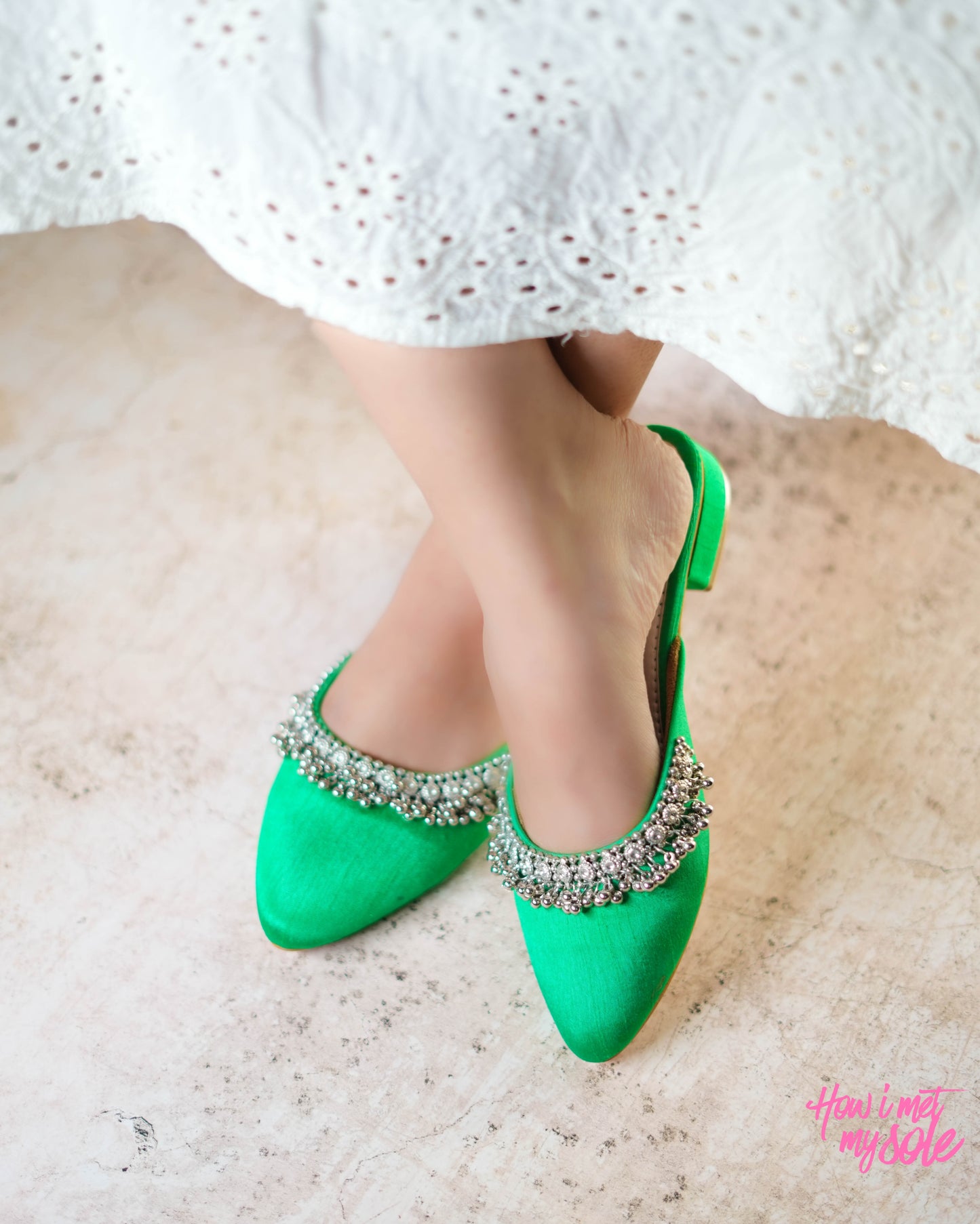 'Masakali Green Mules' - Front in feet