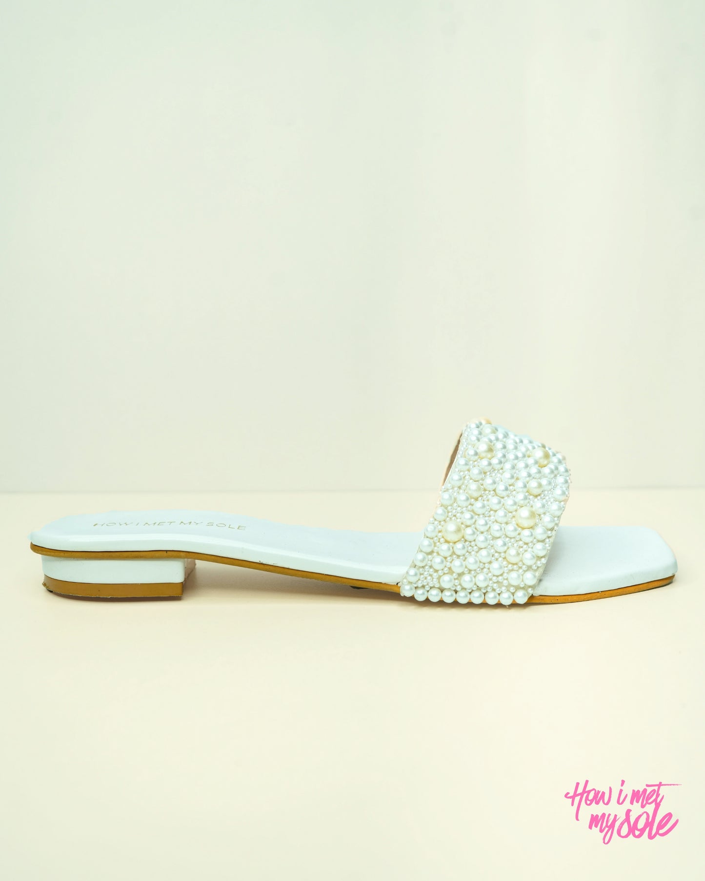 Mia White Pearl Heels Slides - Side 1