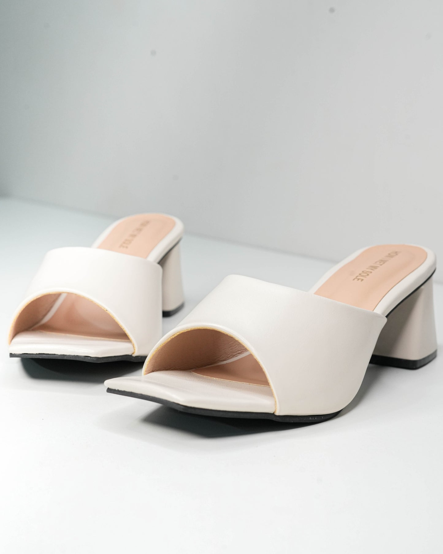 Serena Off-White Open Toe Heels - Front Close Up