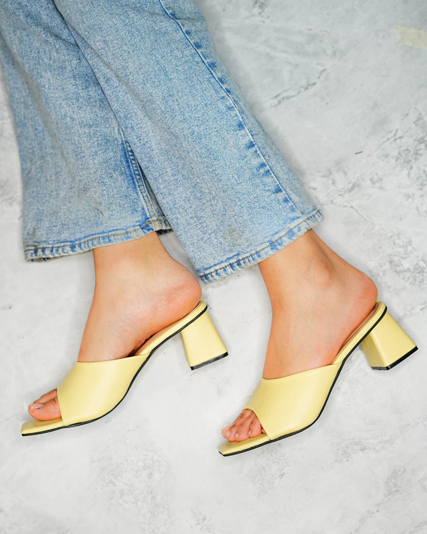 Serena: Yellow Open Toe Heels - In Feet