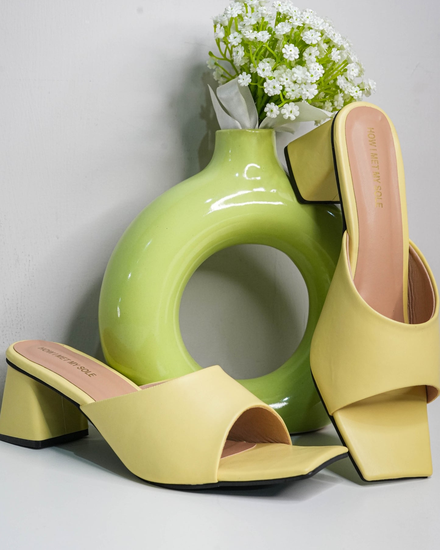 Serena: Yellow Open Toe Heels - Sides