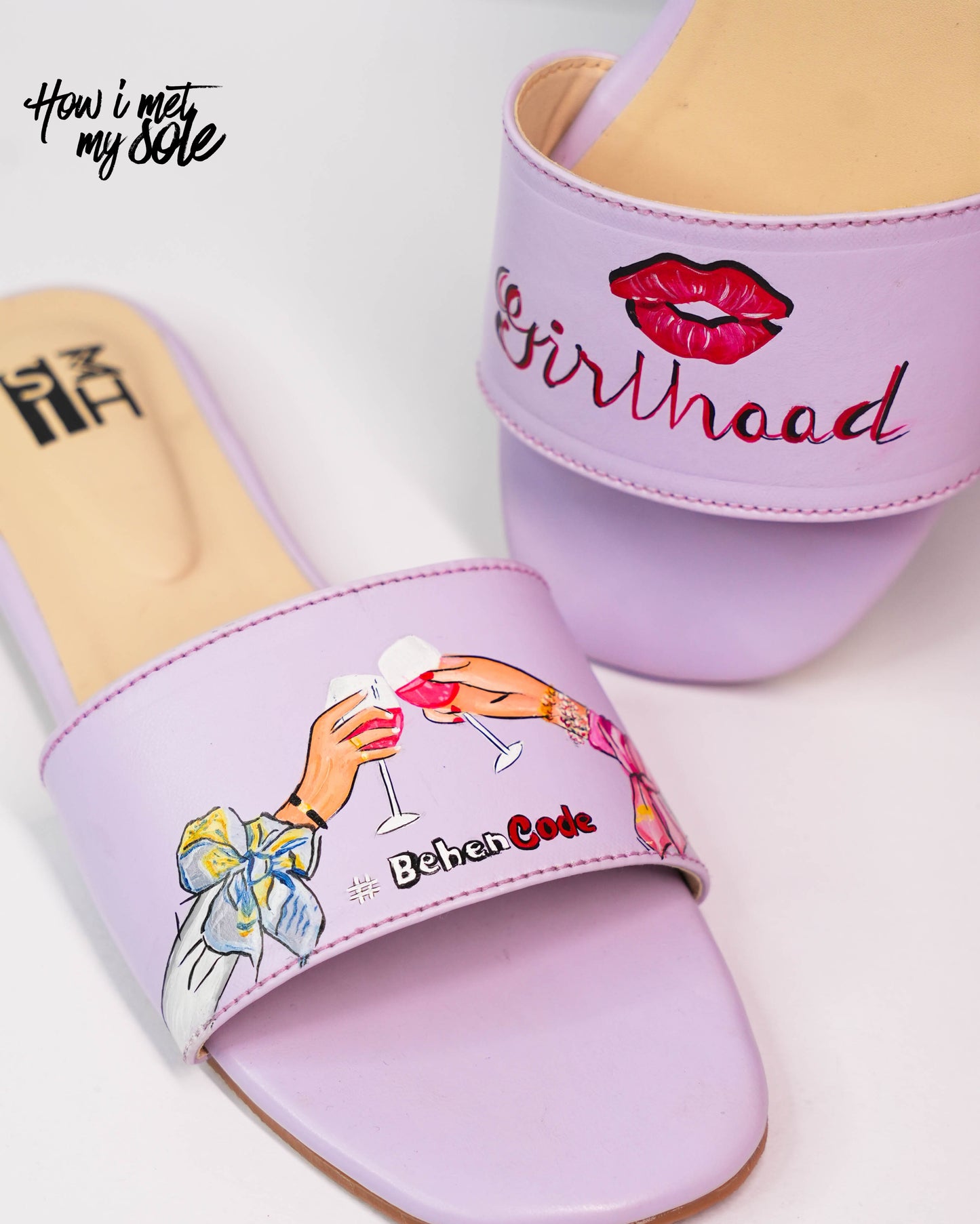 Purple slides with graphic designs and text on a white background