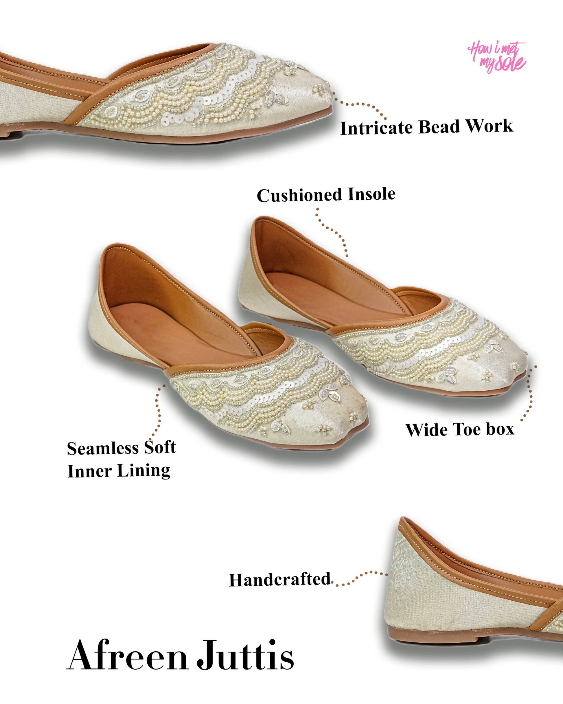 Afreen White Handcrafted Embroidery Juttis - Details