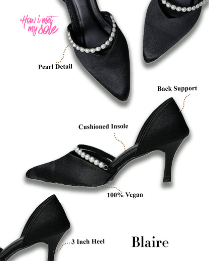 Blaire Black Pump Pearl Pointed Toe Heel - Detail
