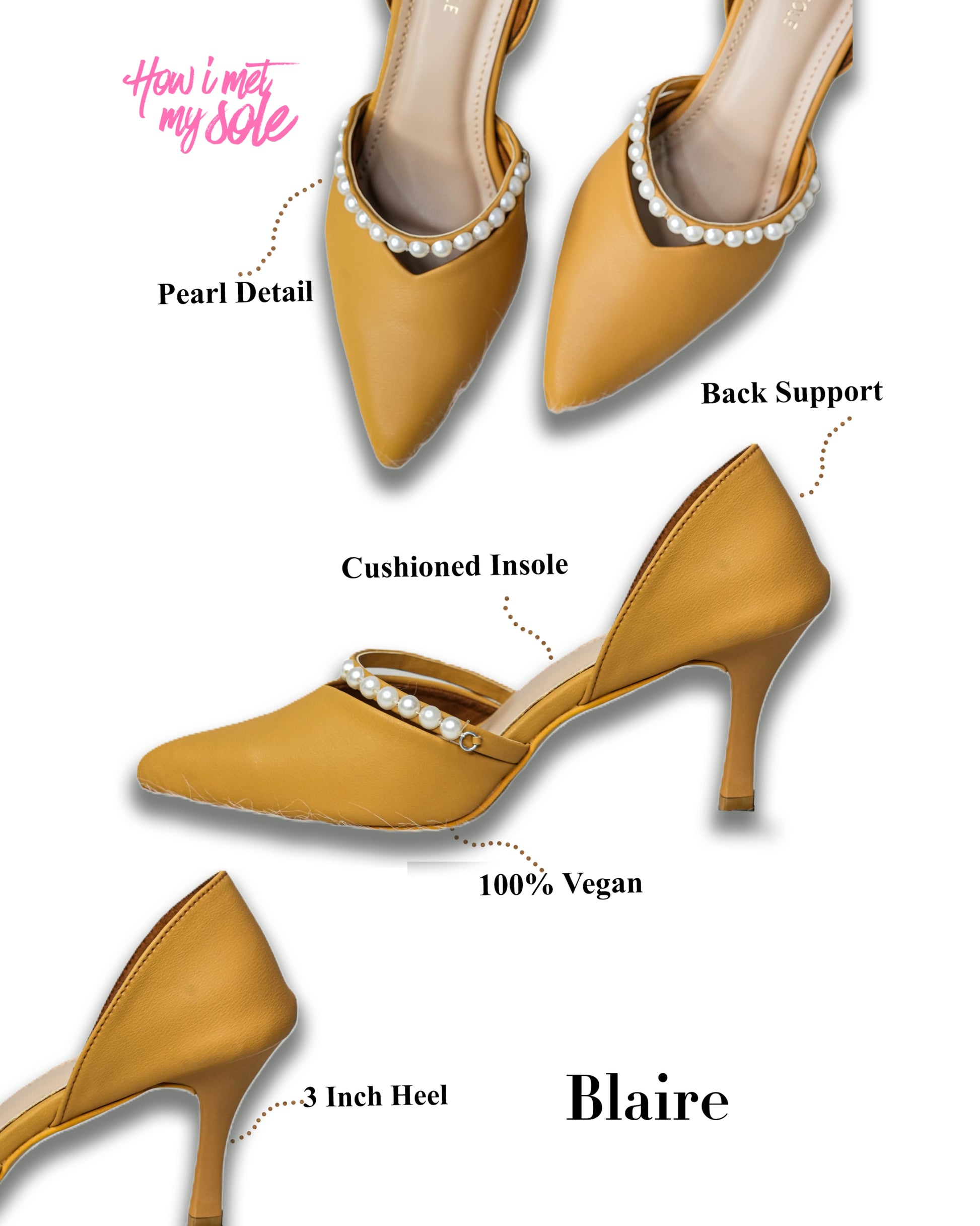 Blaire Ochre Pump Pearl Pointed Toe Heel - Detail