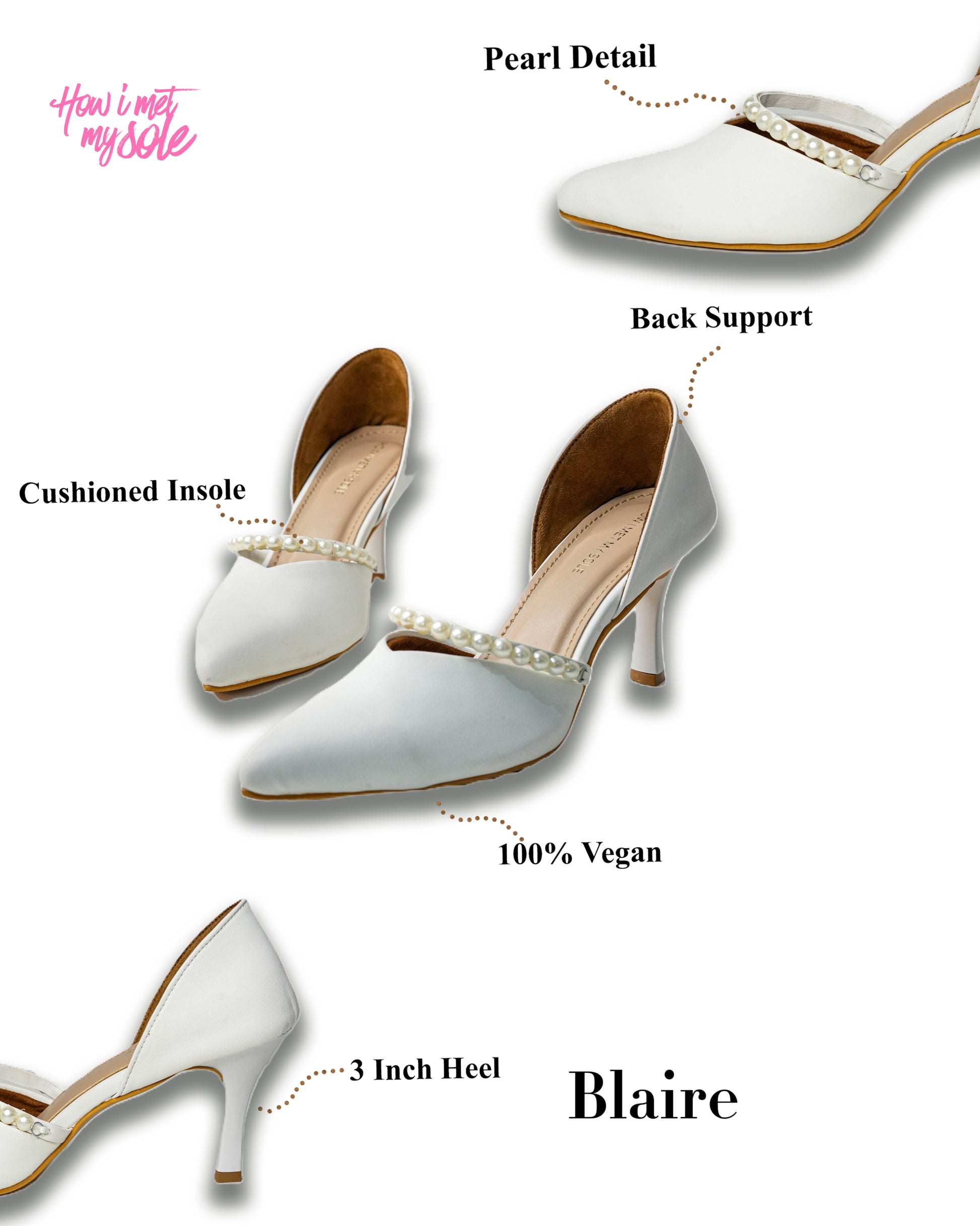 Blaire White Pump Pearl Pointed Toe Heel - Detail