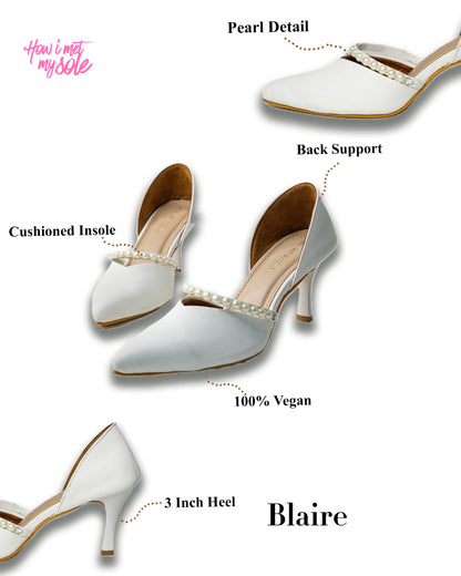 Blaire White Pump Pearl Pointed Toe Heel - Detail