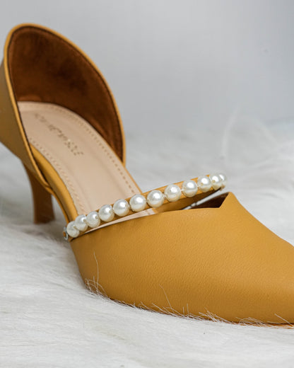 Blaire Ochre Pearl Heels - Side 2 Close up