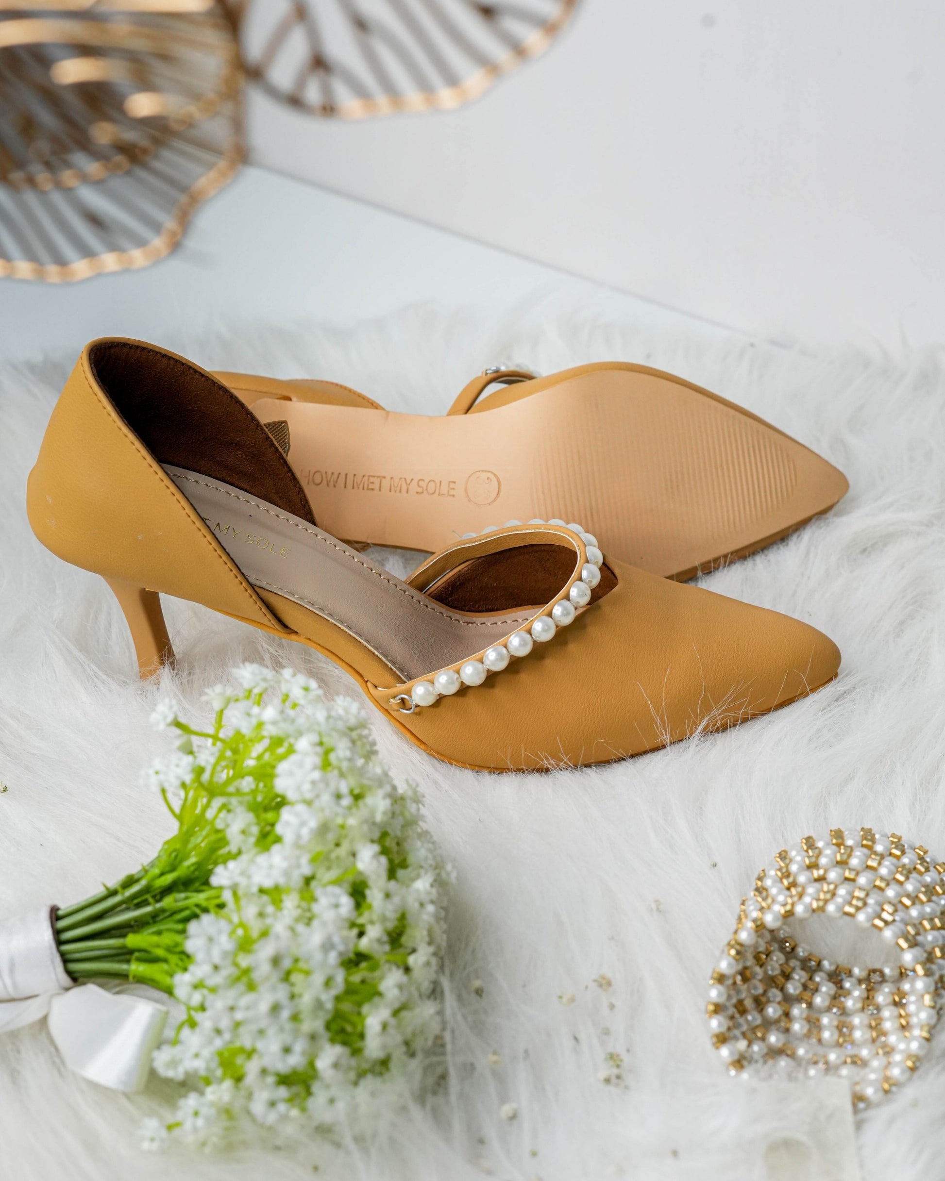 Blaire: Ochre Pearl Heels - Side & Bottom