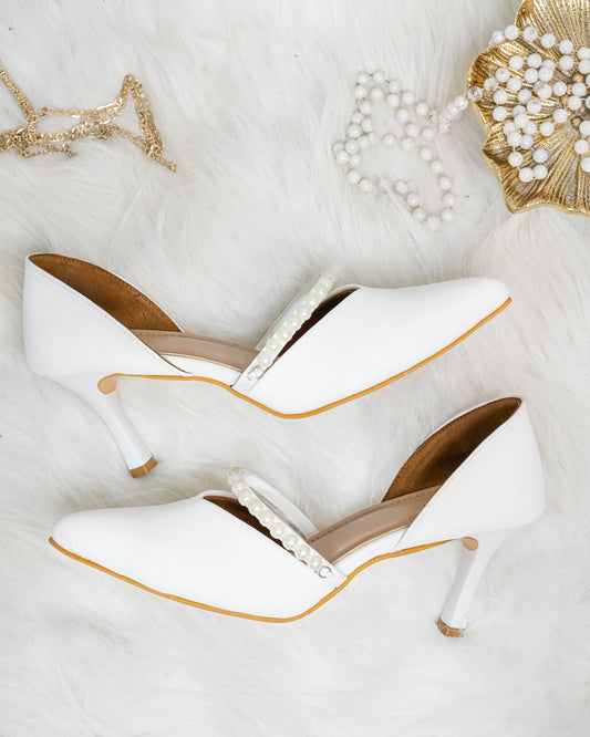 Blaire: White Pearl Pumps/Heels - Top Sides