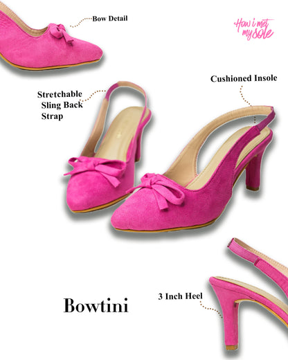 Bowtini Hot Pink Pointed Toe Kitten Heel - Details