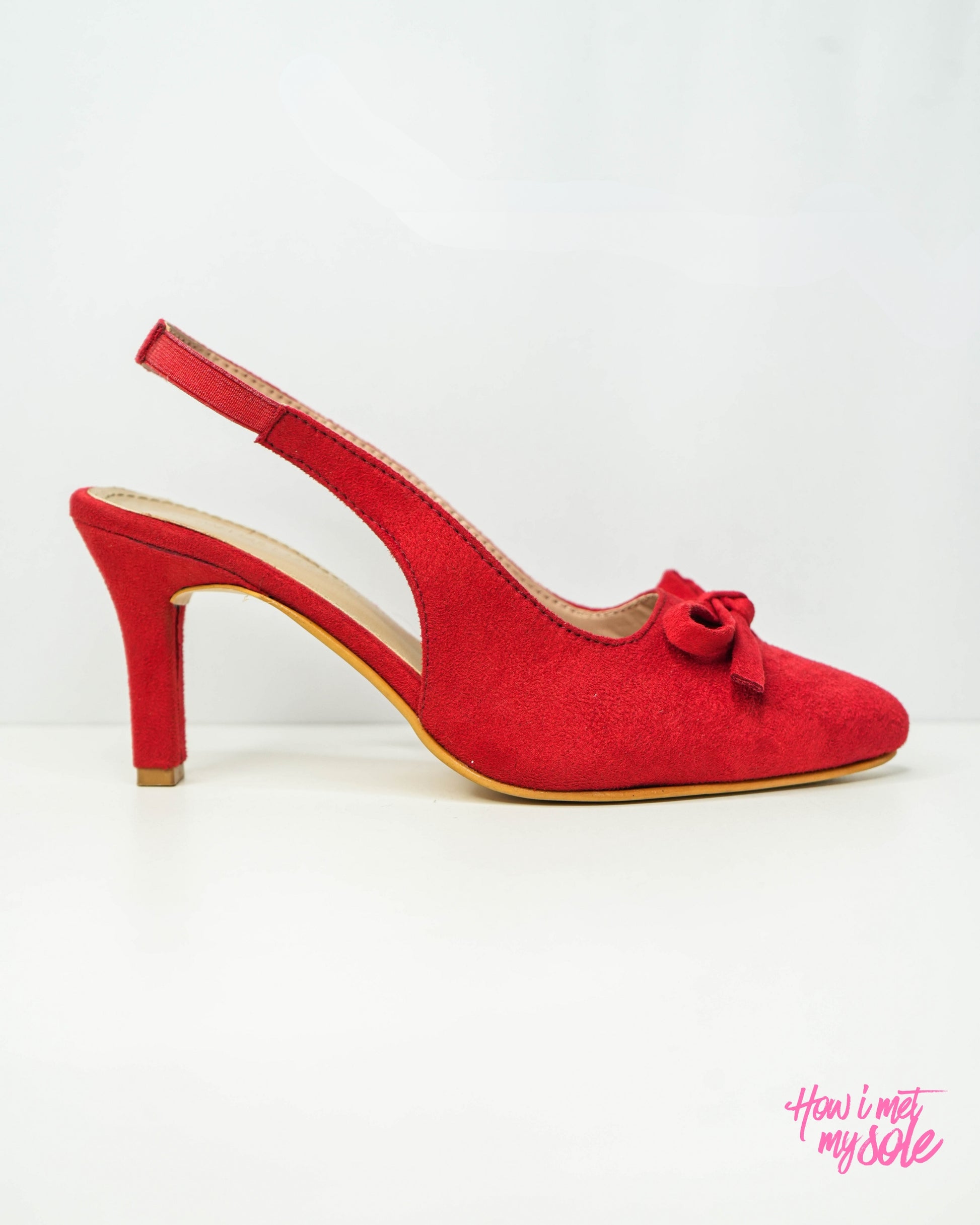 Kitten Heel Red Bow Shoes Heels MAEVE RED - Main Image