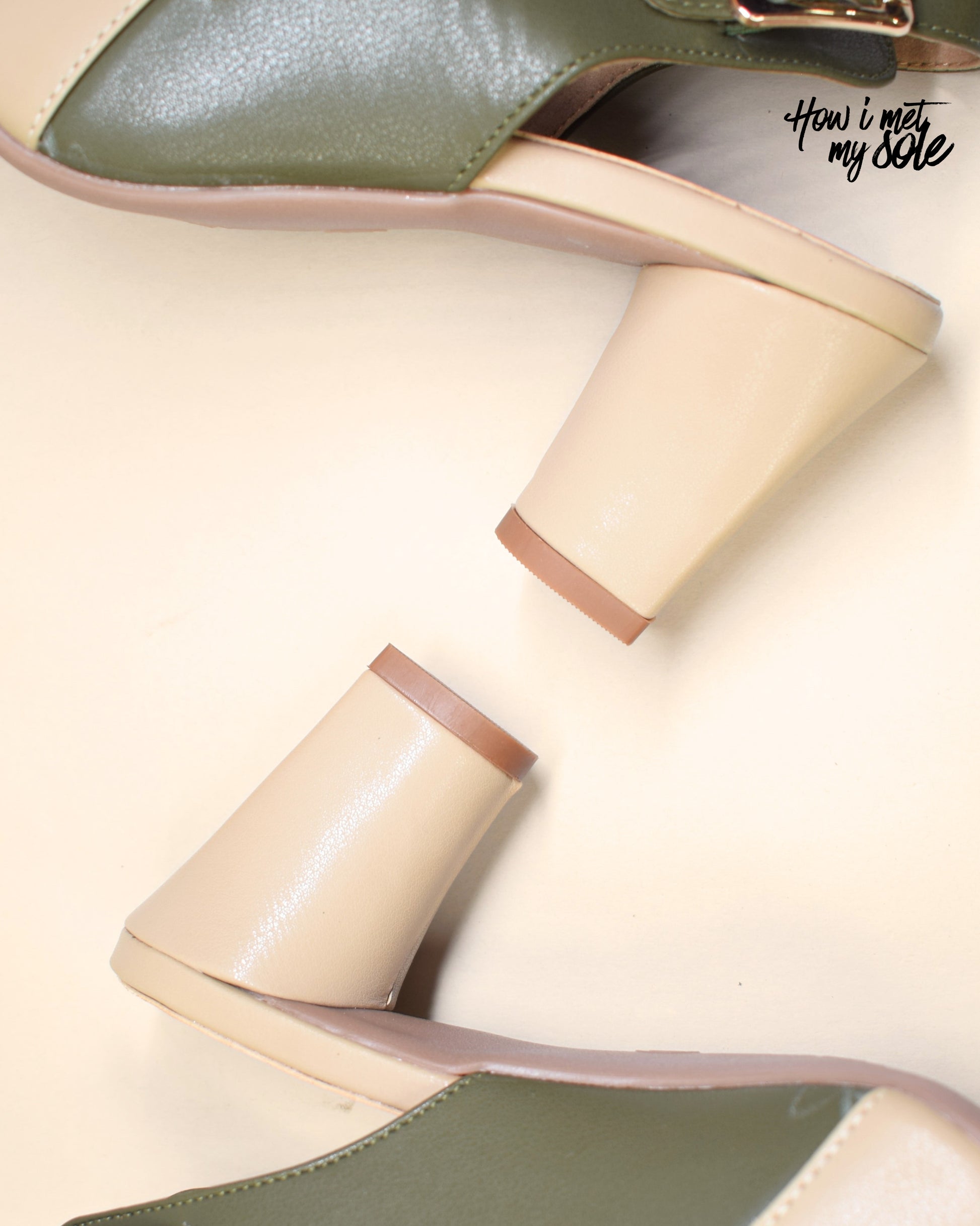 Comfortable 'Off-White Fall Fashioned' Off-White & Olive Green Pointed-Toe Heels - Heels Close Up