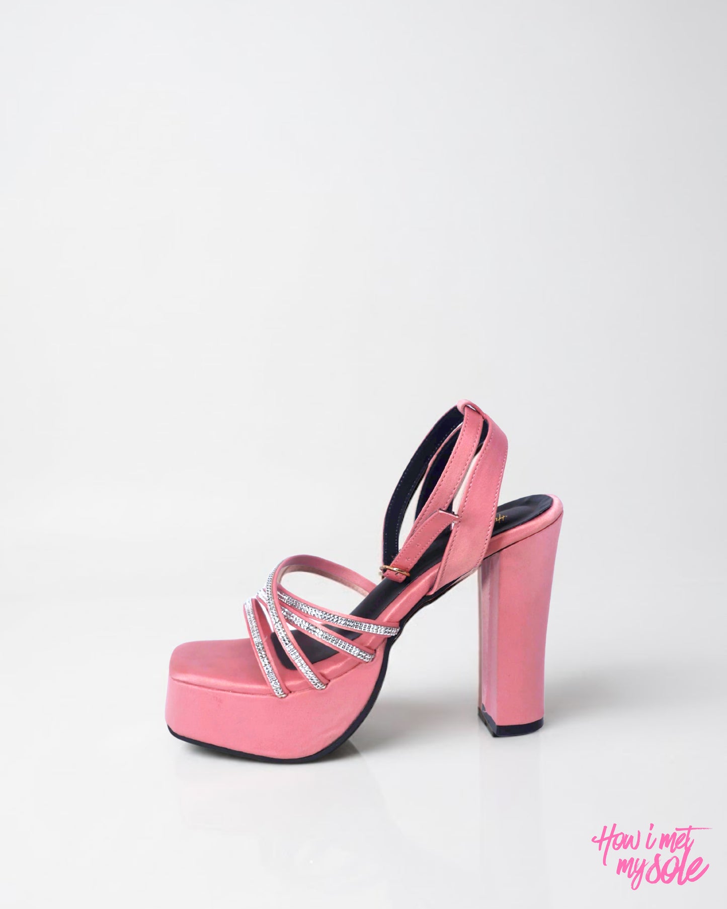 Comfortable & Stylish 'Disco Diwani' Baby Pink Satin Open Toe Platform 4 Inches Block Heel - Side