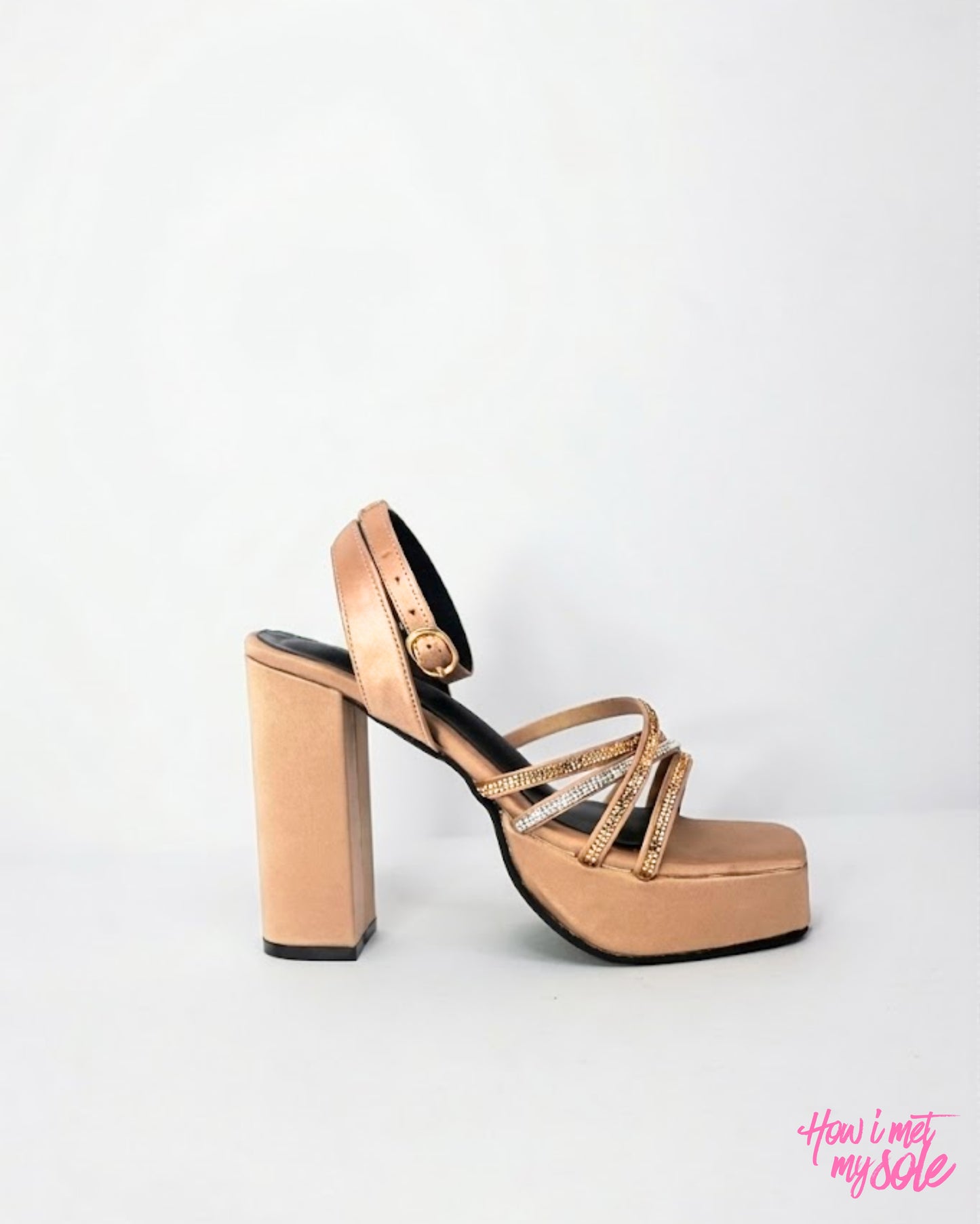 Comfortable & Stylish 'Disco Diwani' Copper Open Toe Platform Satin 4 Inches Block Heel - Side