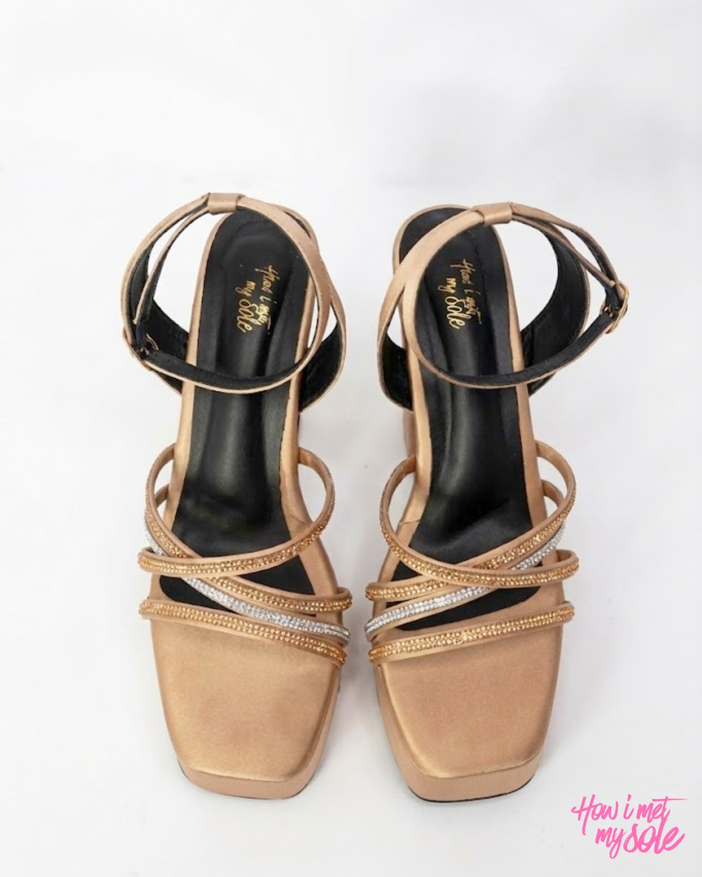 Comfortable & Stylish 'Disco Diwani' Copper Open Toe Platform Satin 4 Inches Block Heels - Top