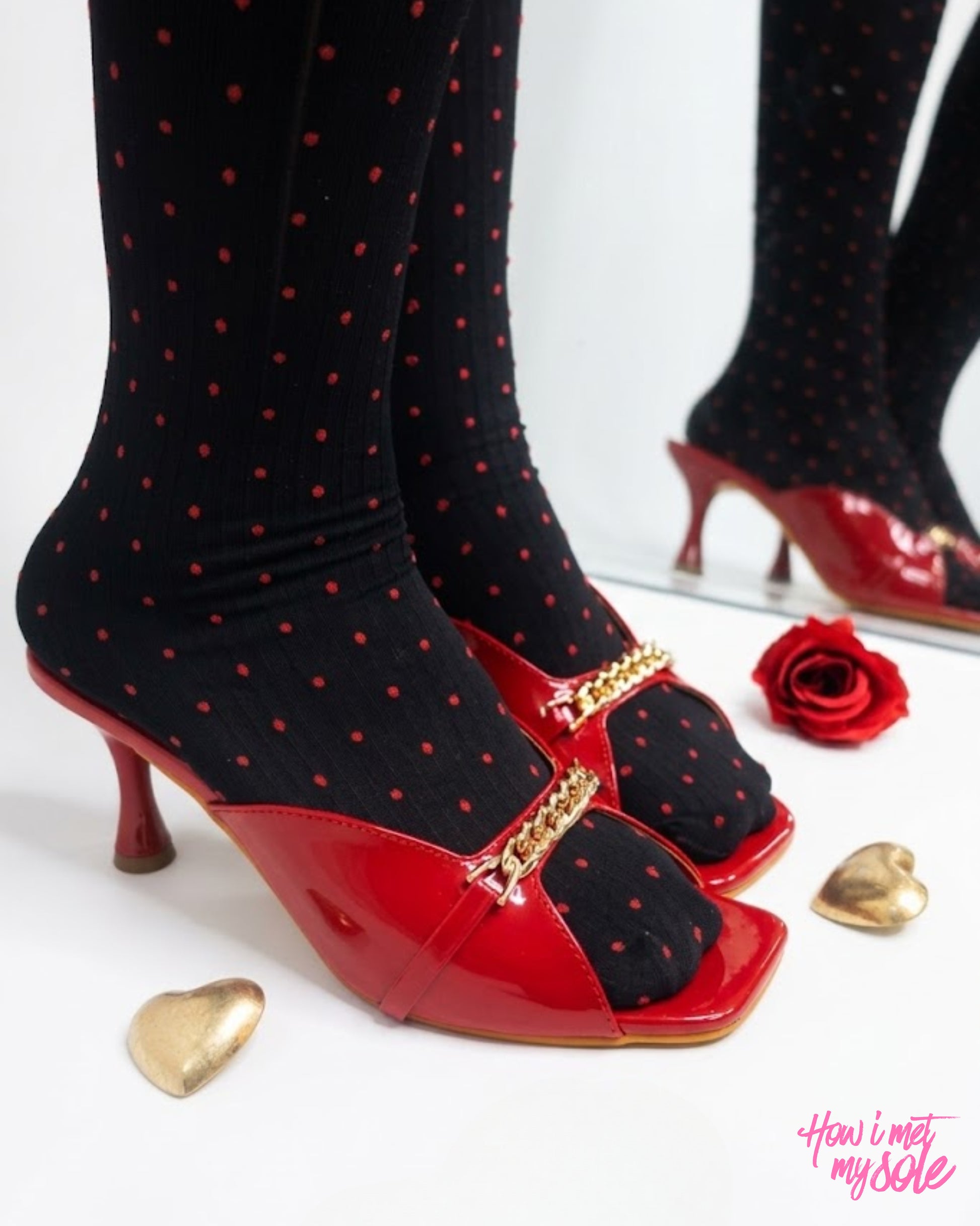 Comfortable & Stylish 'Drama Mama' Red Patent PU Open Square Toe 3 Inches Pencil Heel - Sides In Feet