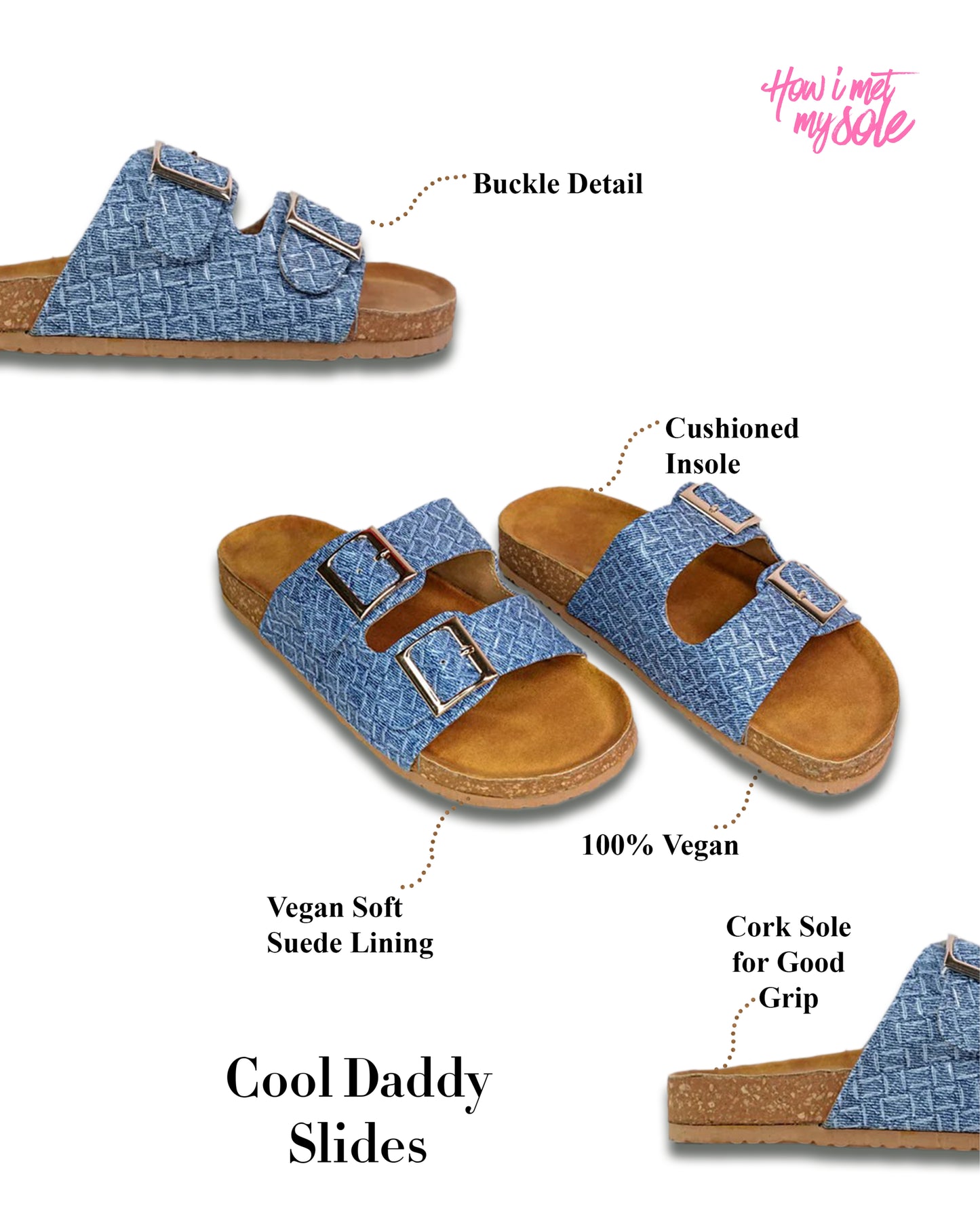 Cool Dad Broad Feet Denim Slider Easy Slip on Flats - Details