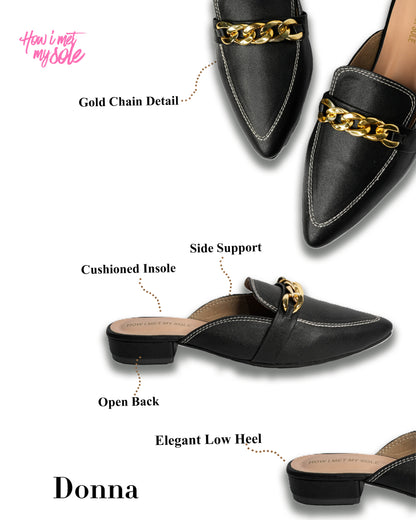 Donna Black Pointed Toe Easy Slip On Mule - Detail