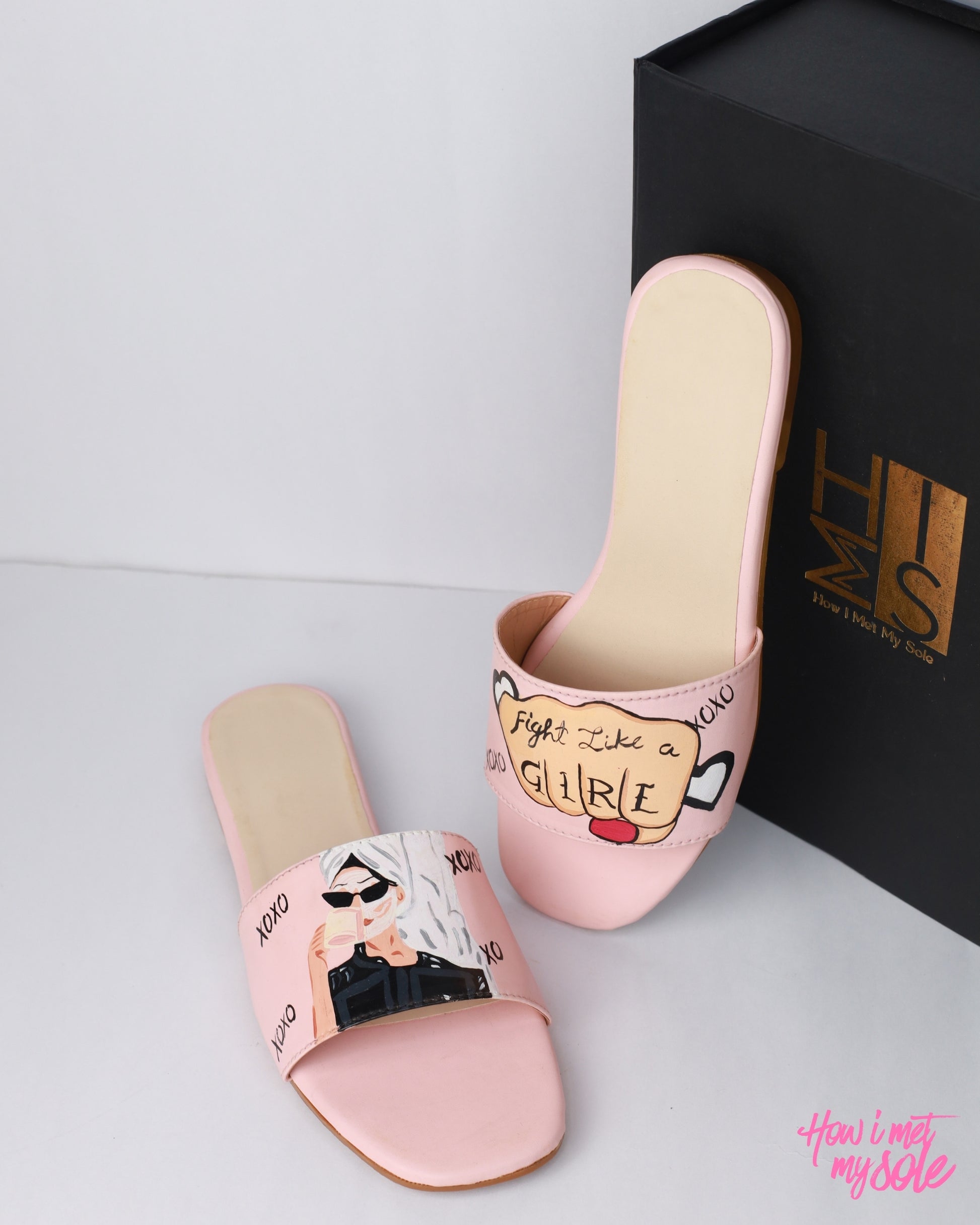 Hand-Painted Fierce Femme Slides - With Box