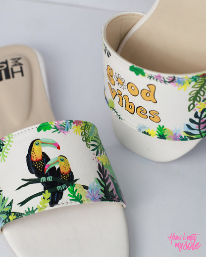 Hand-Painted Good Vibes Slides - Close Up