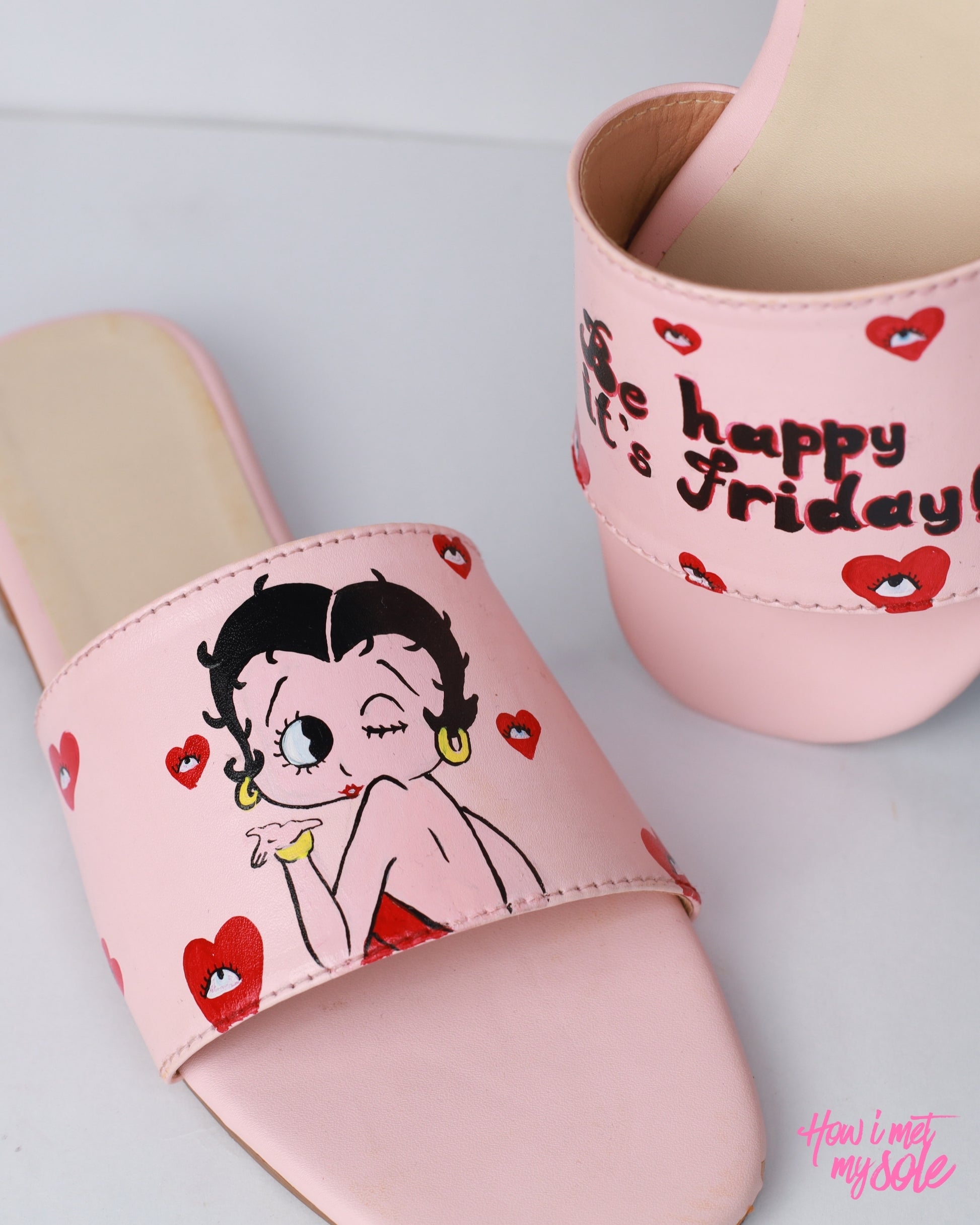 Hand-painted Betty Boop Slides - Close Up