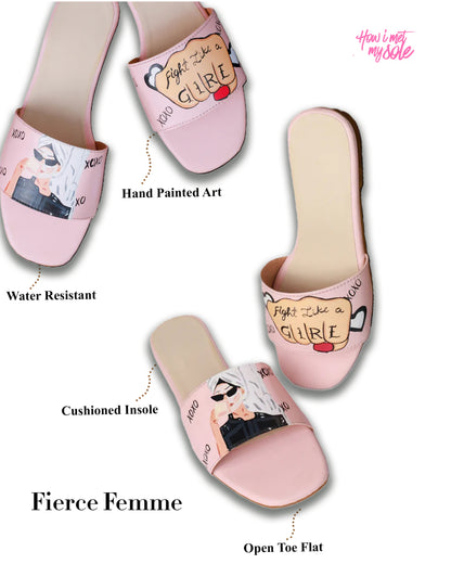 Hand Painted Custom Fierce Femme Slider Easy Slip on Flats - Details