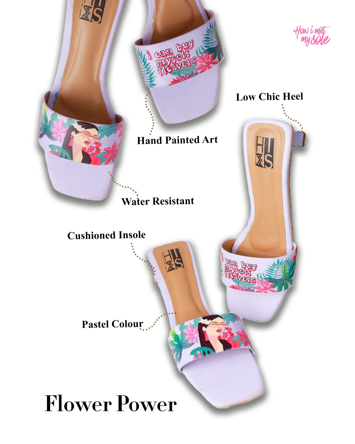 Hand Painted Custom Flower Power Open Toe Heels - Details