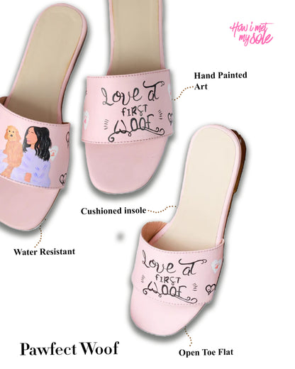 Hand Painted Custom Pawfect Woof Slider Easy Slip on Flats - Details