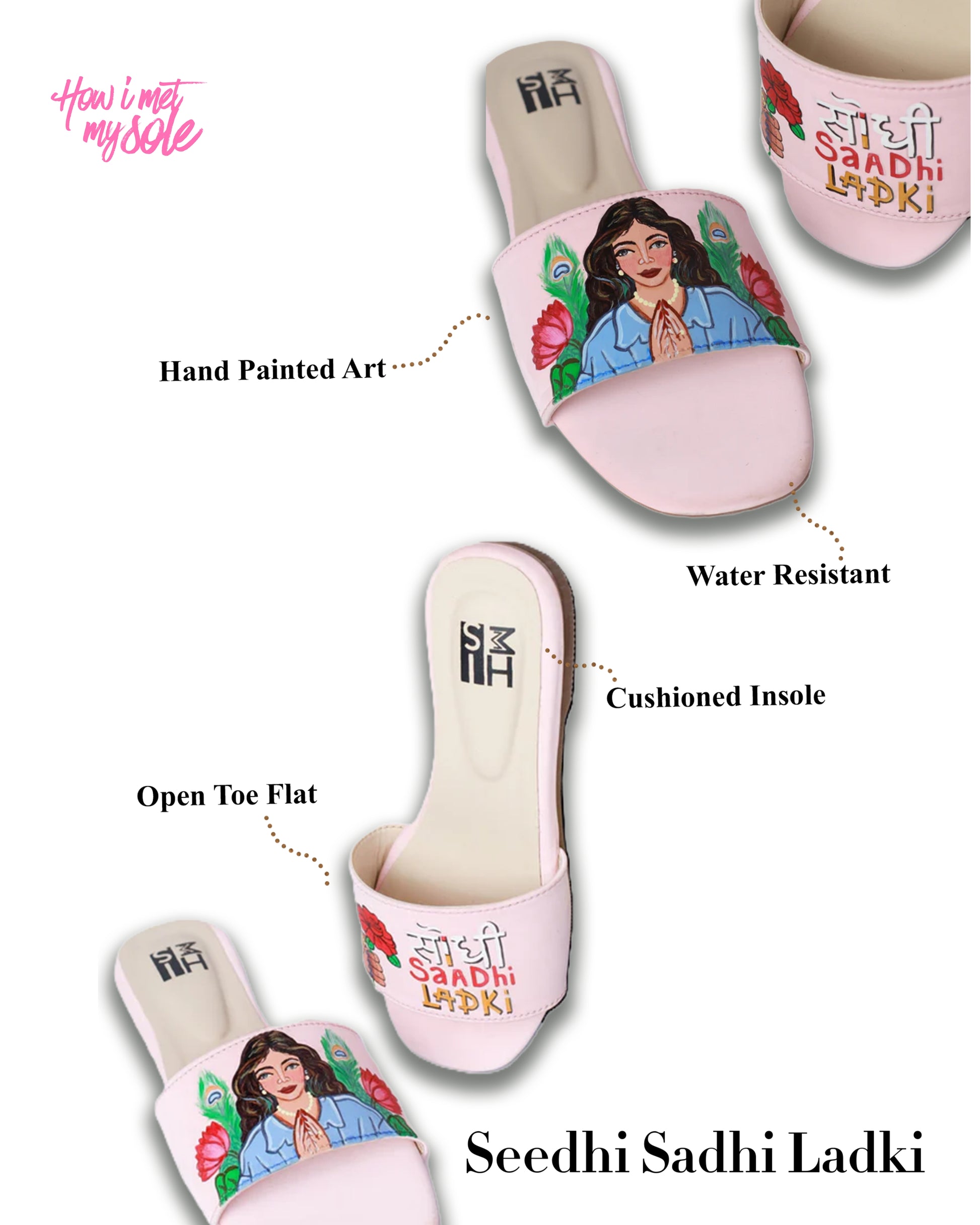 Hand Painted Custom Seedhi Sadhi Slider Easy Slip on Flats - Details