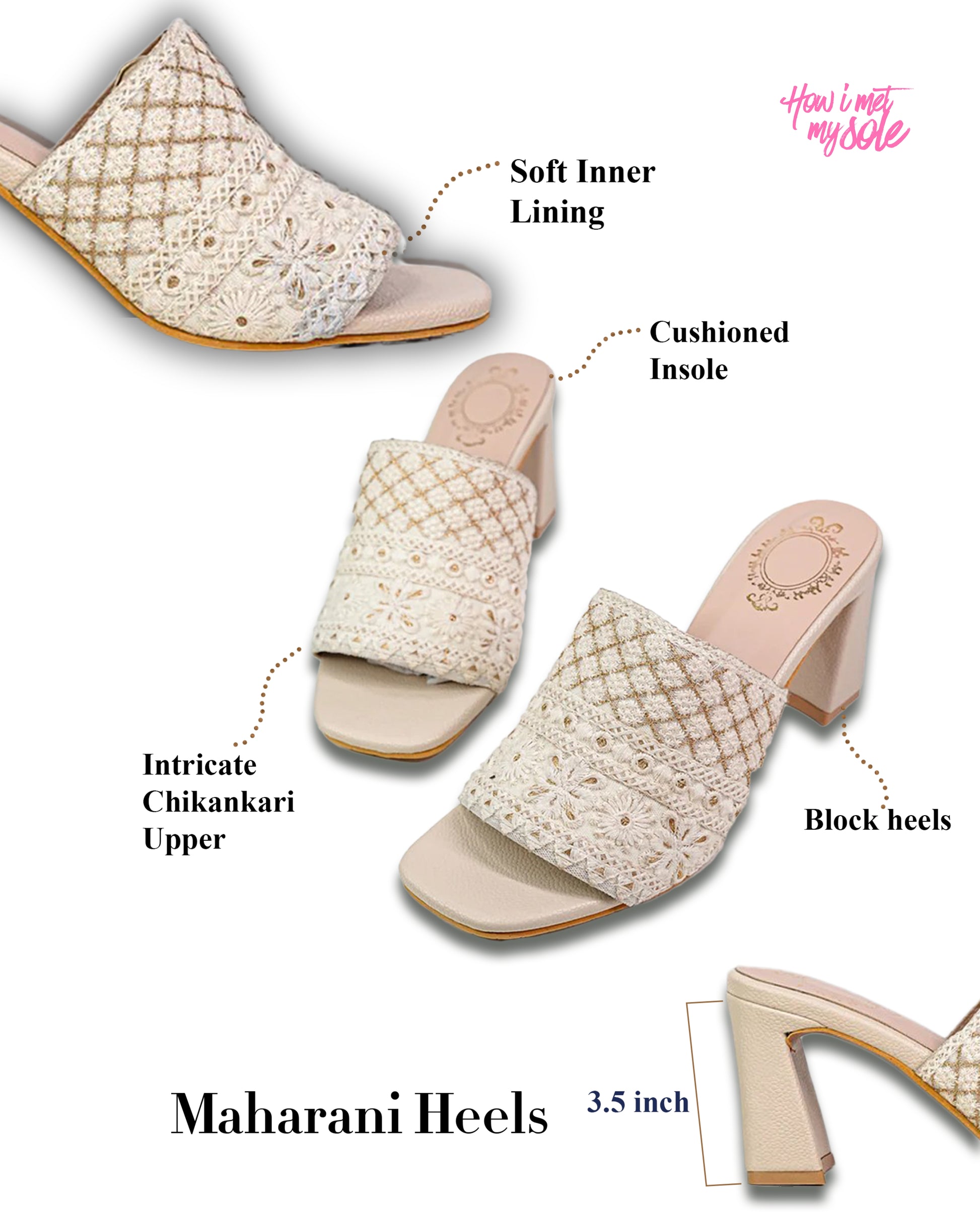 Lucknowi Maharani Embroidery Open Toe Block Heel - Detail