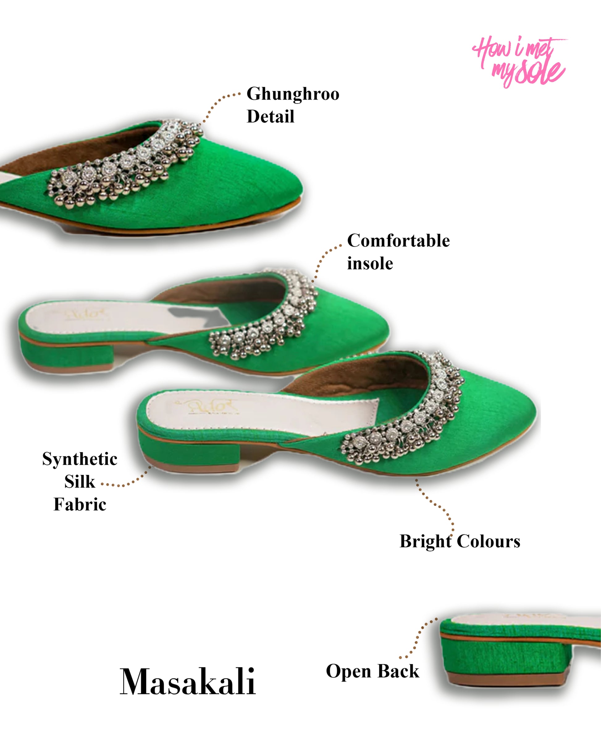 Masakali Ghungaroo Green Mule Easy Slip on Flat - Detail