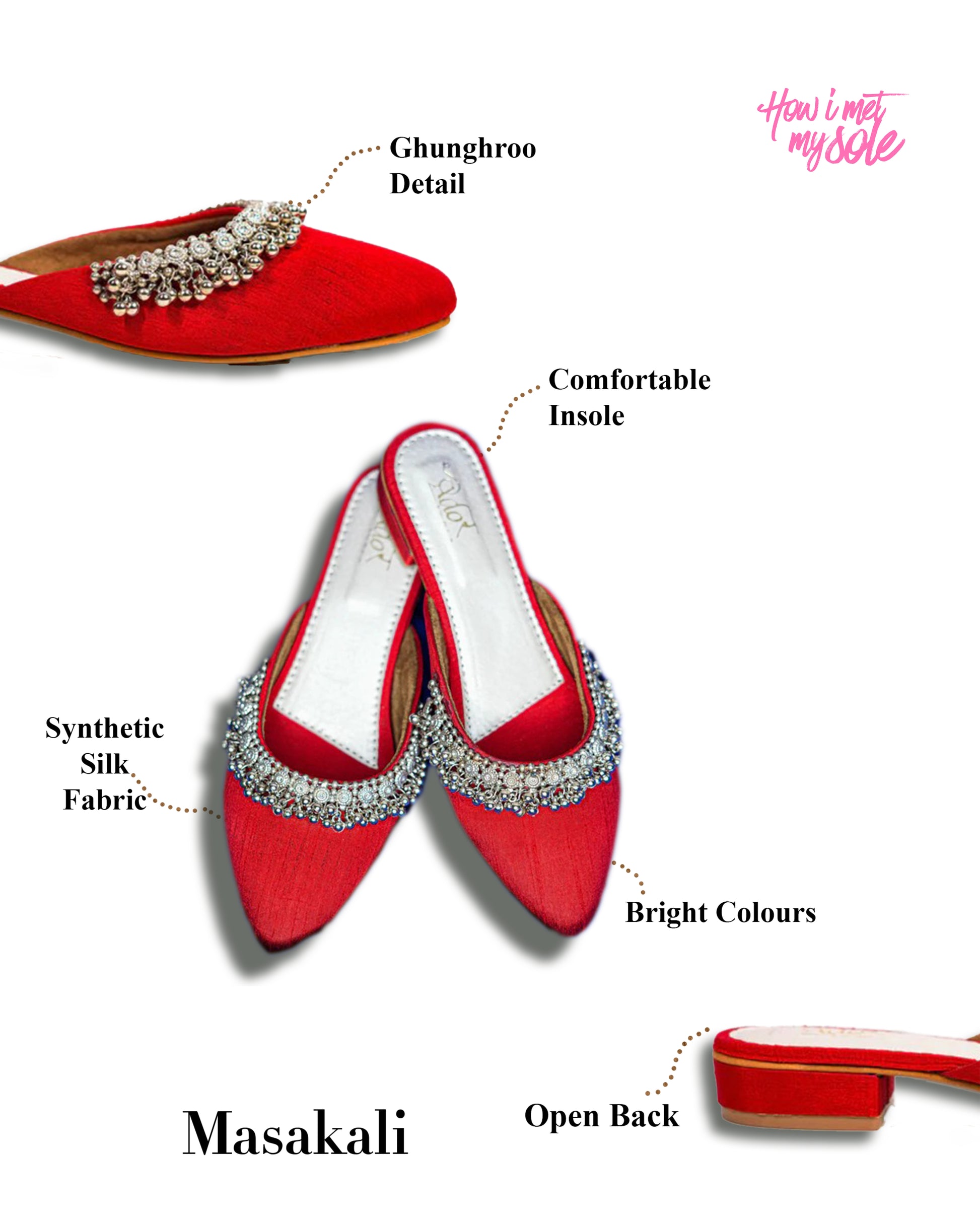 Masakali Ghungaroo Red Mule Easy Slip on Flat - Detail