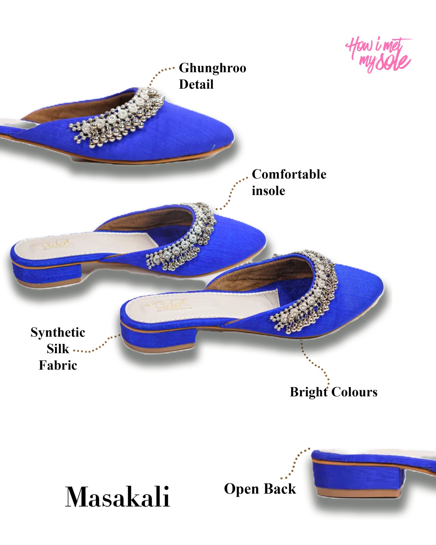 Masakali Ghungharoo Royal Blue Mule Easy Slip on Flat - Detail